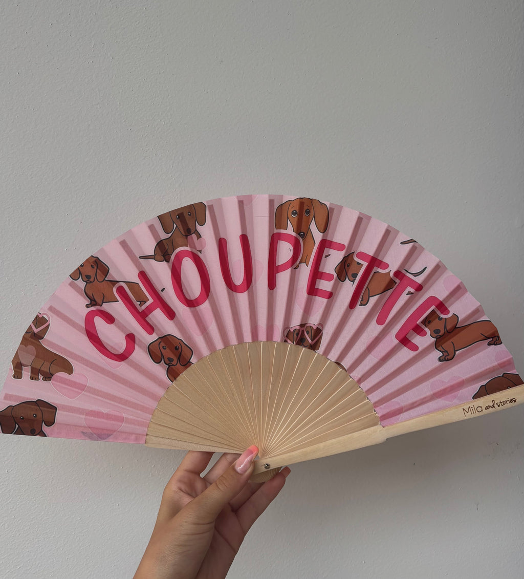 Éventail "Choupette" – Rose & Teckel