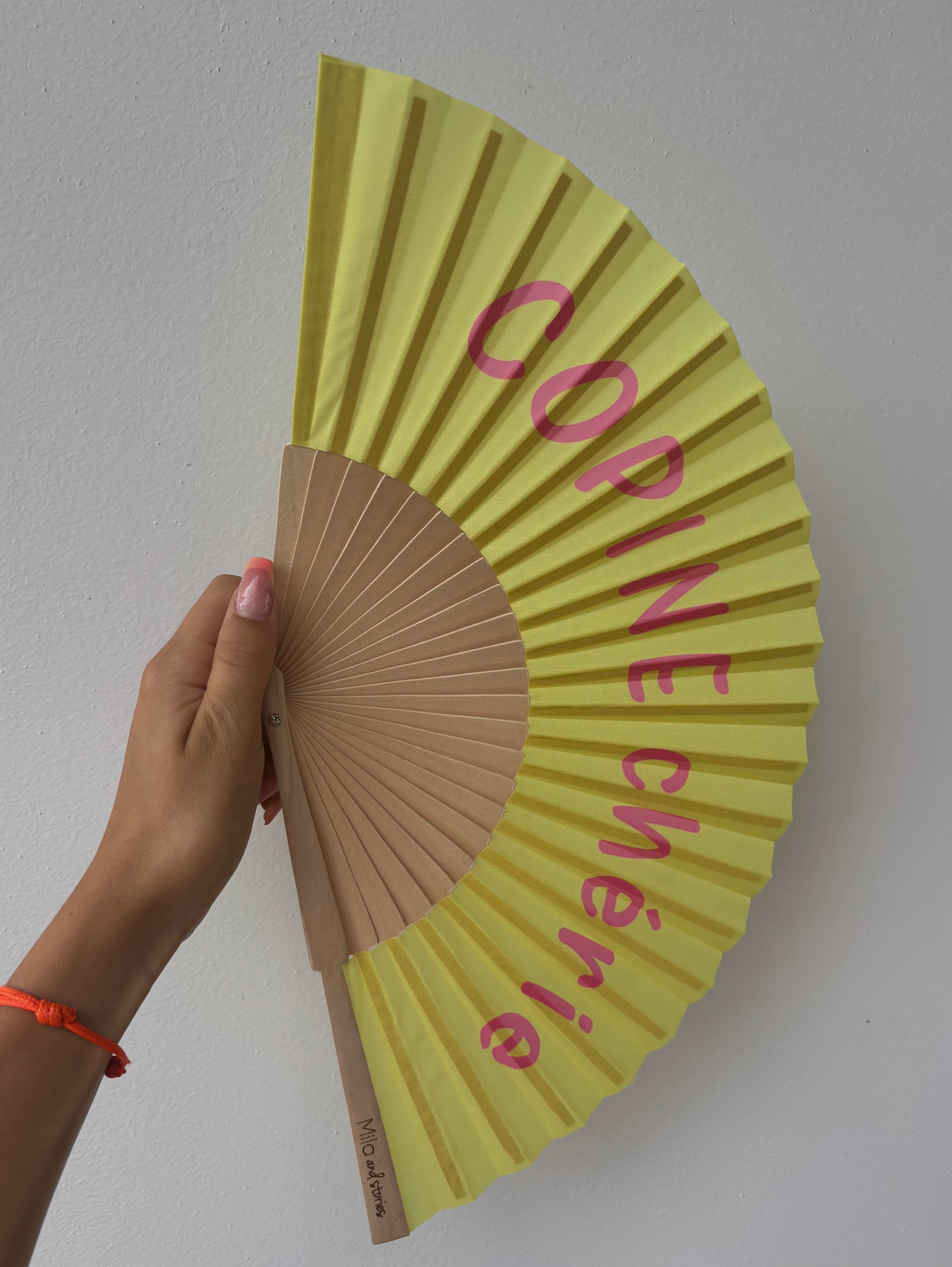 Éventail "Copinerie" – Jaune & Rose