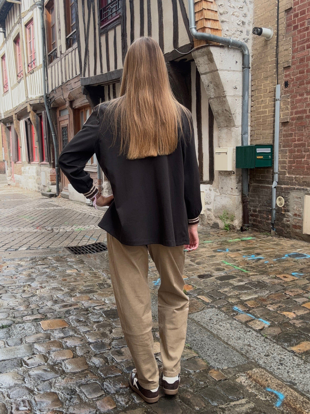 Blazer Noir Bandes Contrastantes