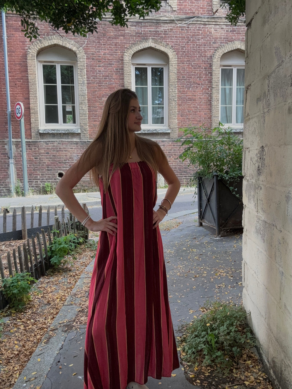 Robe Longue Rayée Bordeaux