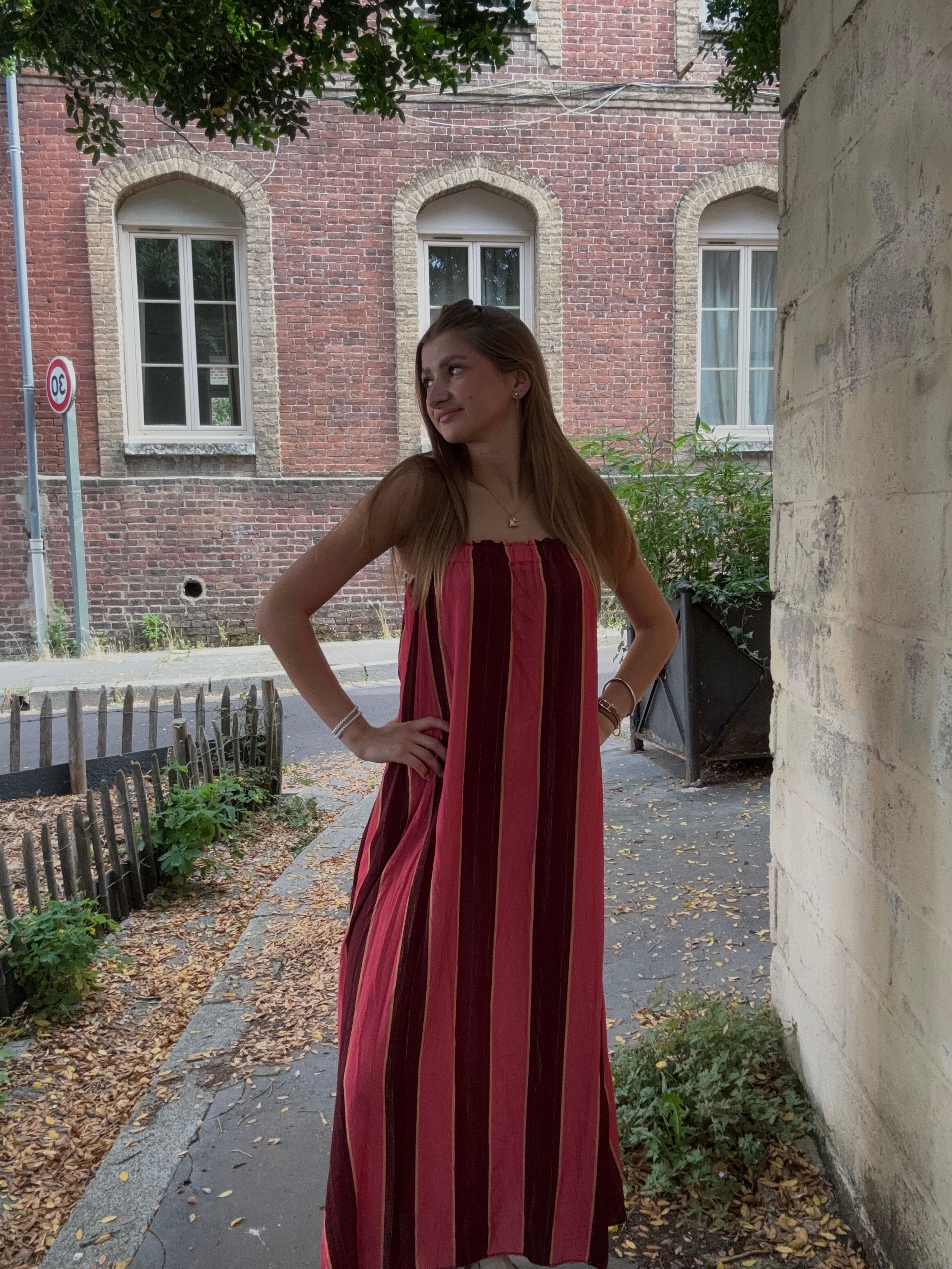 Robe Longue Rayée Bordeaux