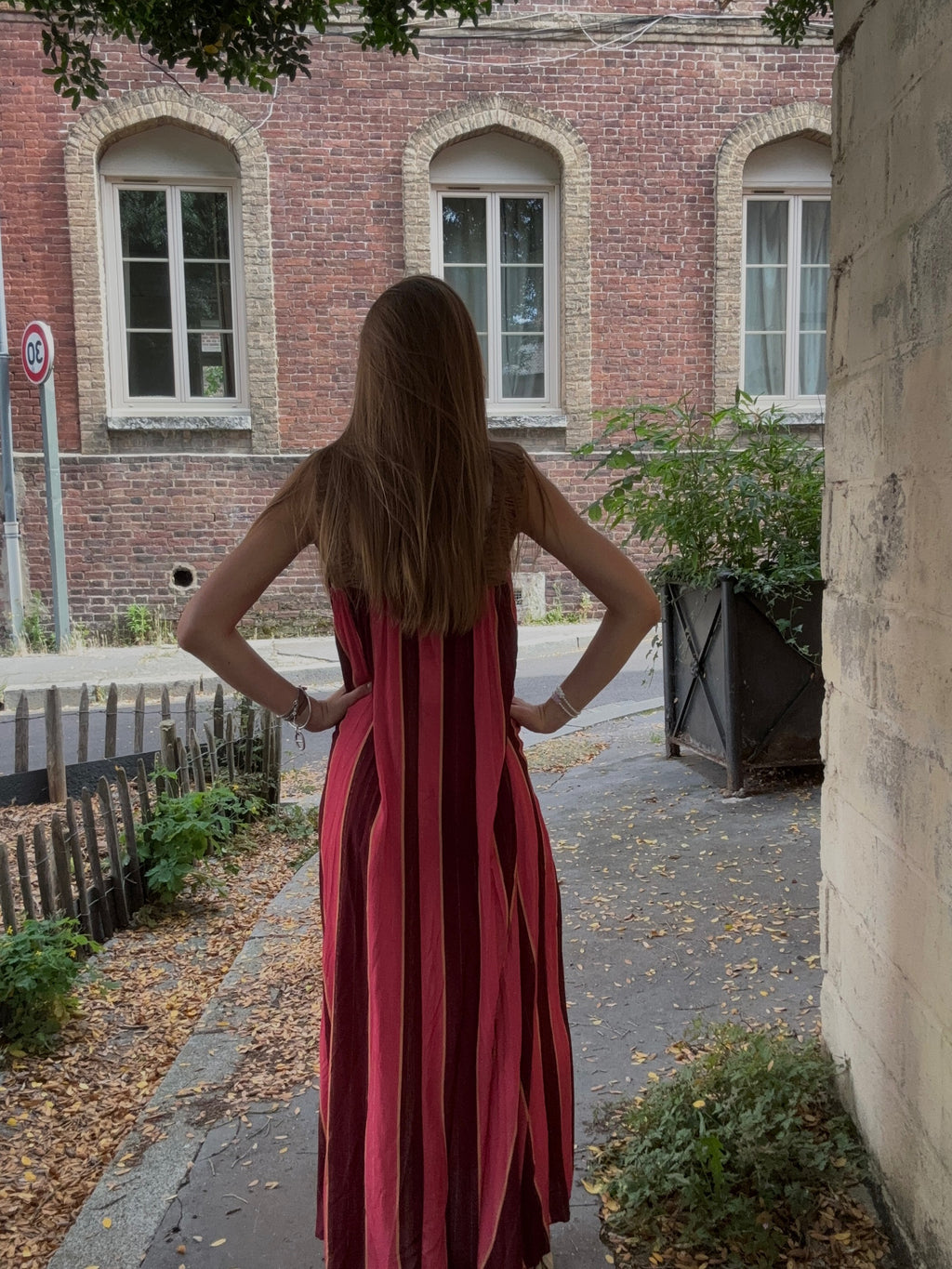Robe Longue Rayée Bordeaux
