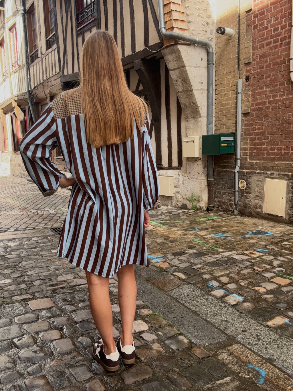Robe Chemise Rayures Bleu et Choco