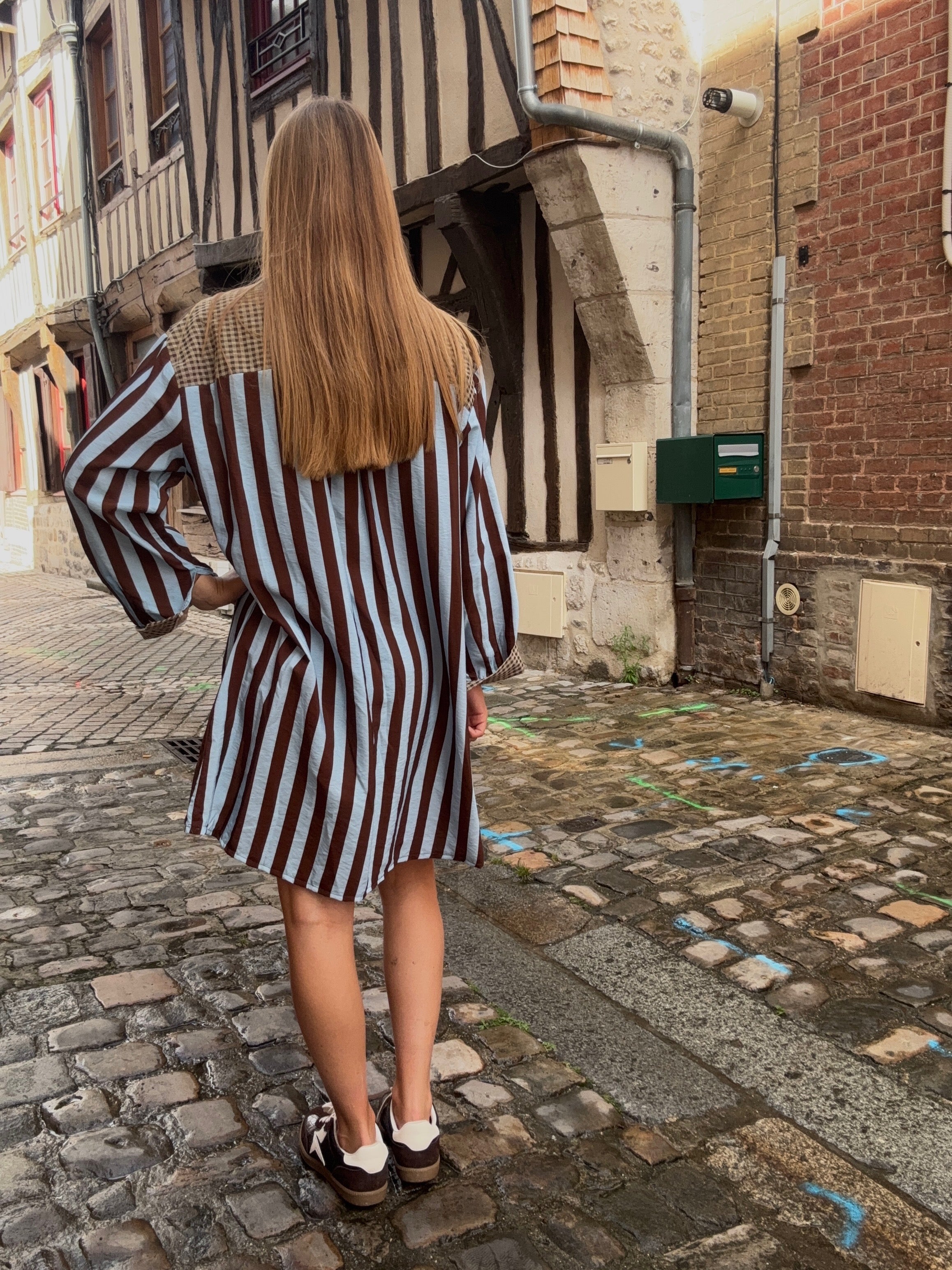 Robe Chemise Rayures Bleu et Choco