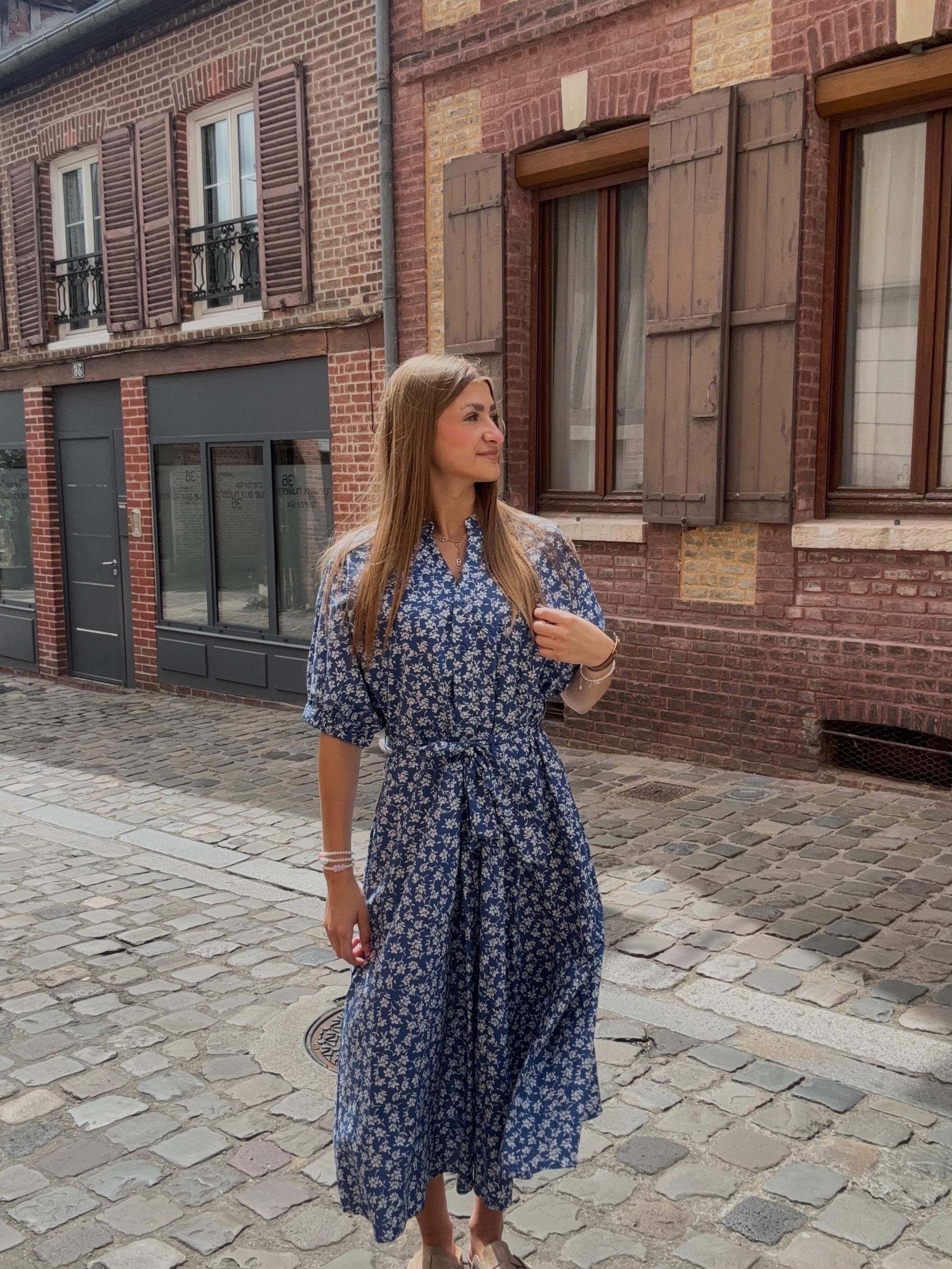 Robe Fleurie Bleu Marine