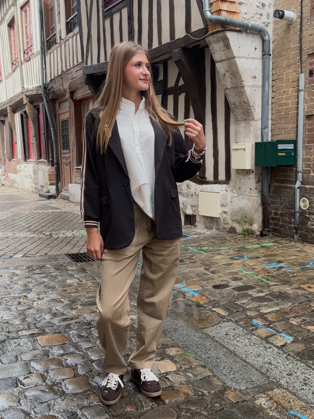 Blazer Noir Bandes Contrastantes