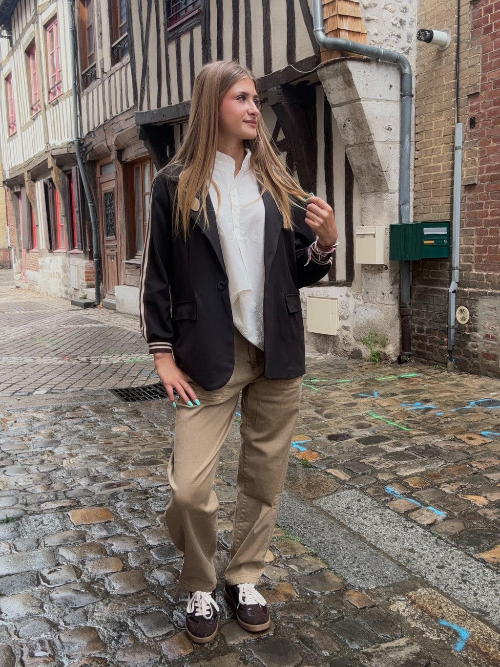 Blazer Noir Bandes Contrastantes