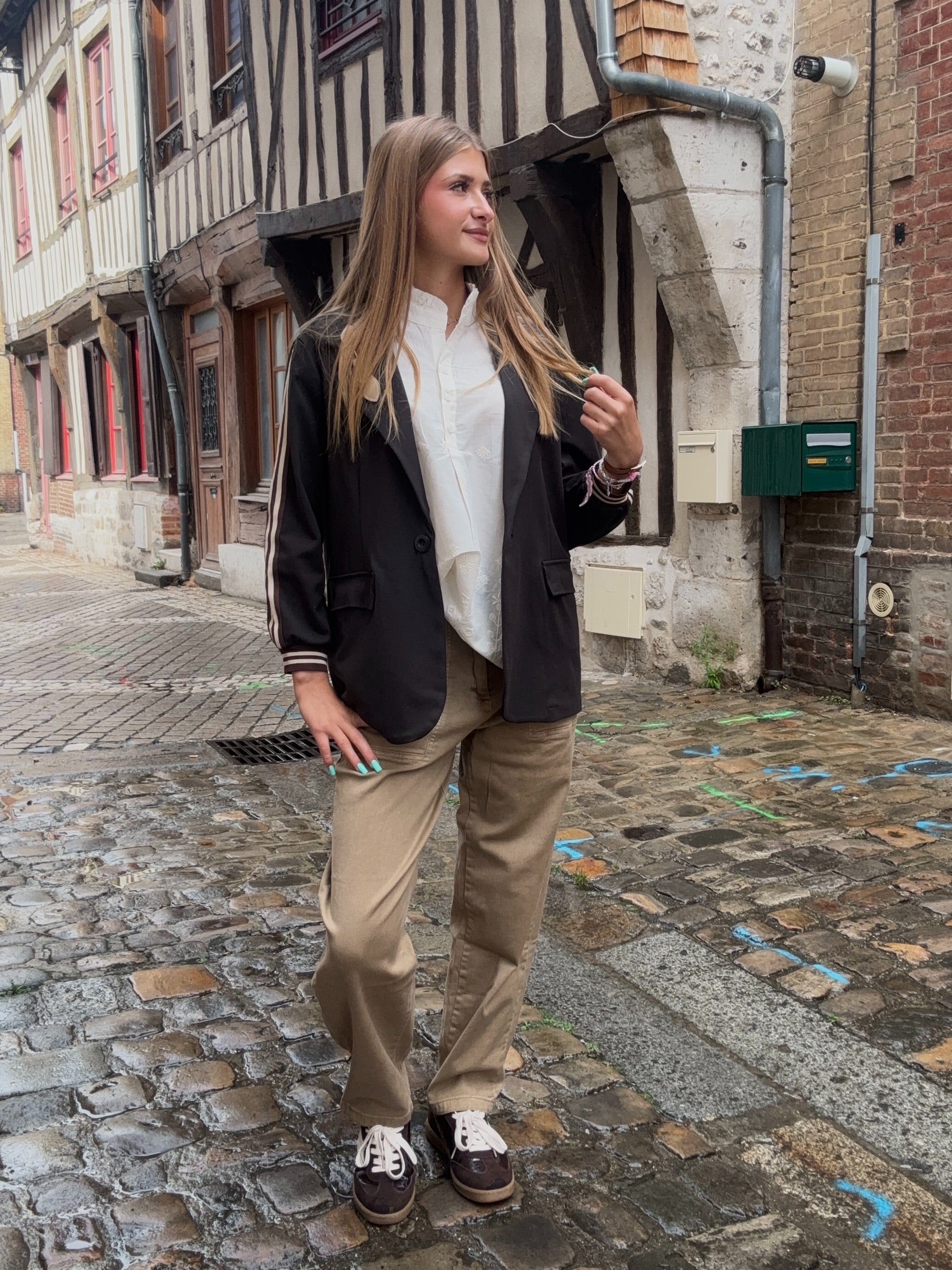 Blazer Noir Bandes Contrastantes