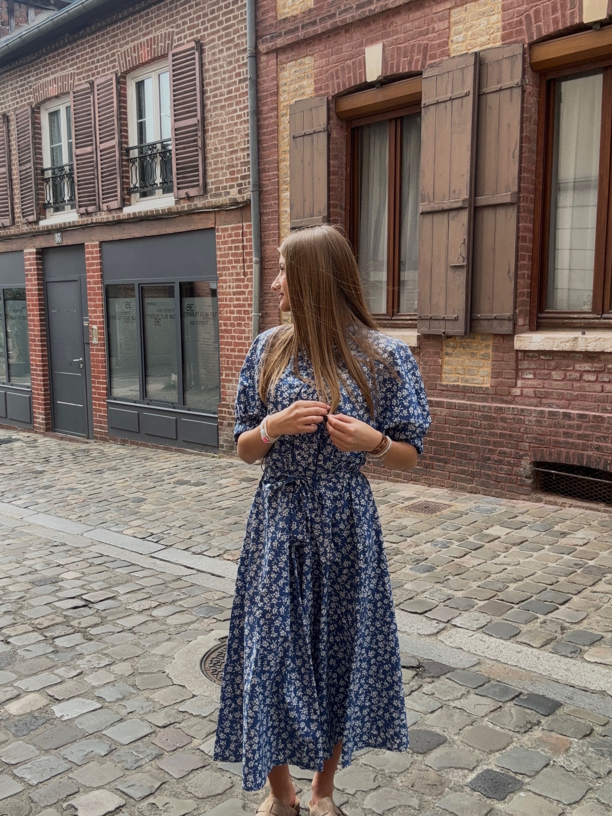 Robe Fleurie Bleu Marine