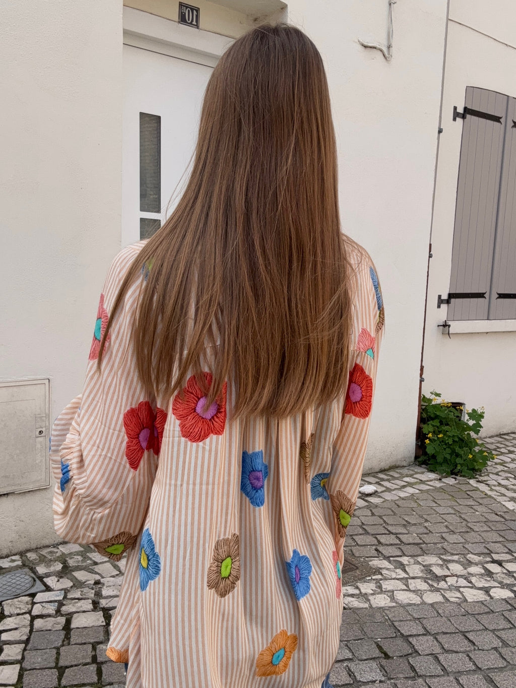 Blouse Rayée Fleurs Brodées