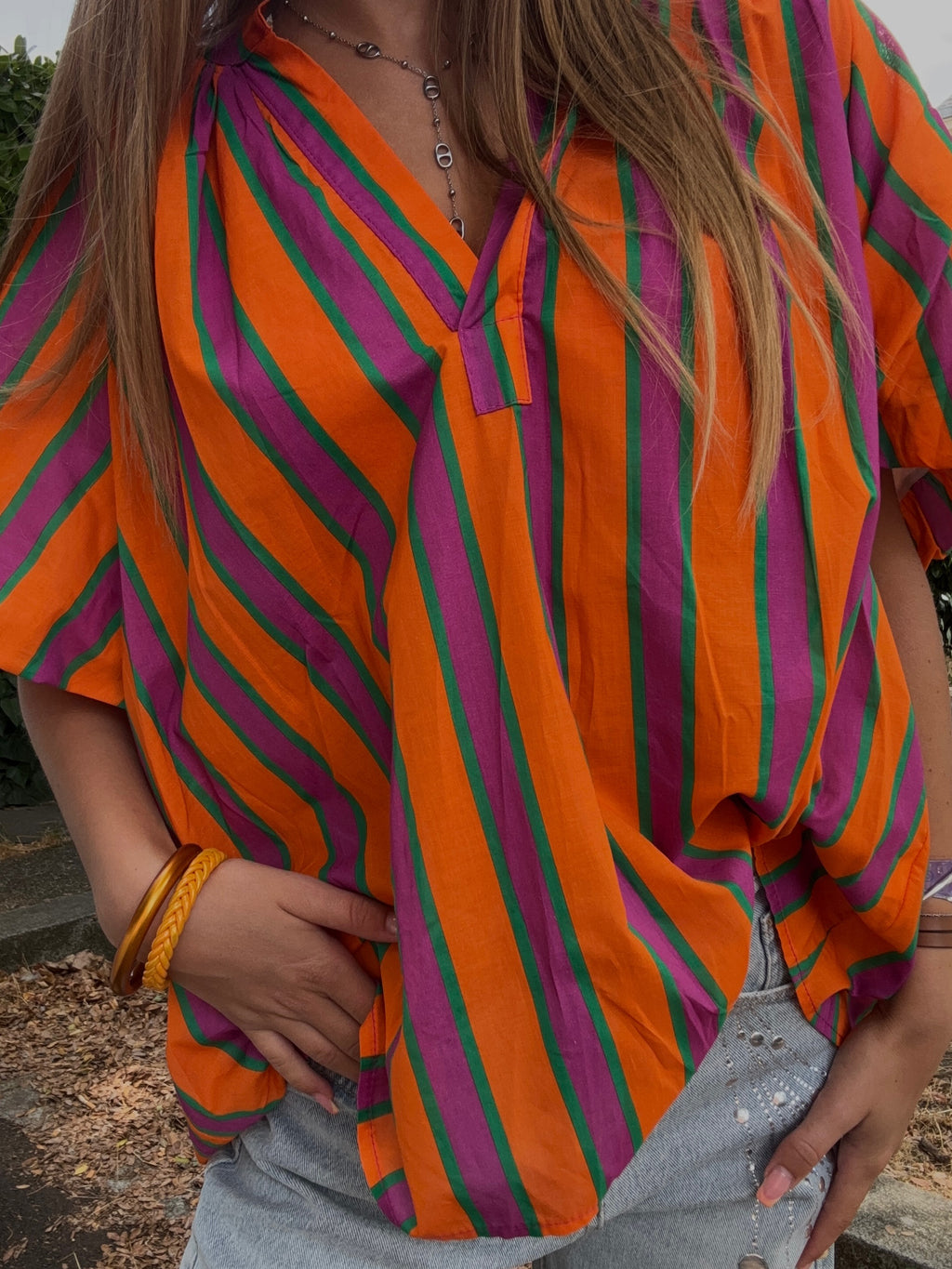 Top Rayé Orange Oversize