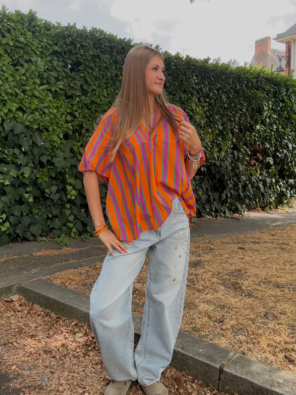 Top Rayé Orange Oversize