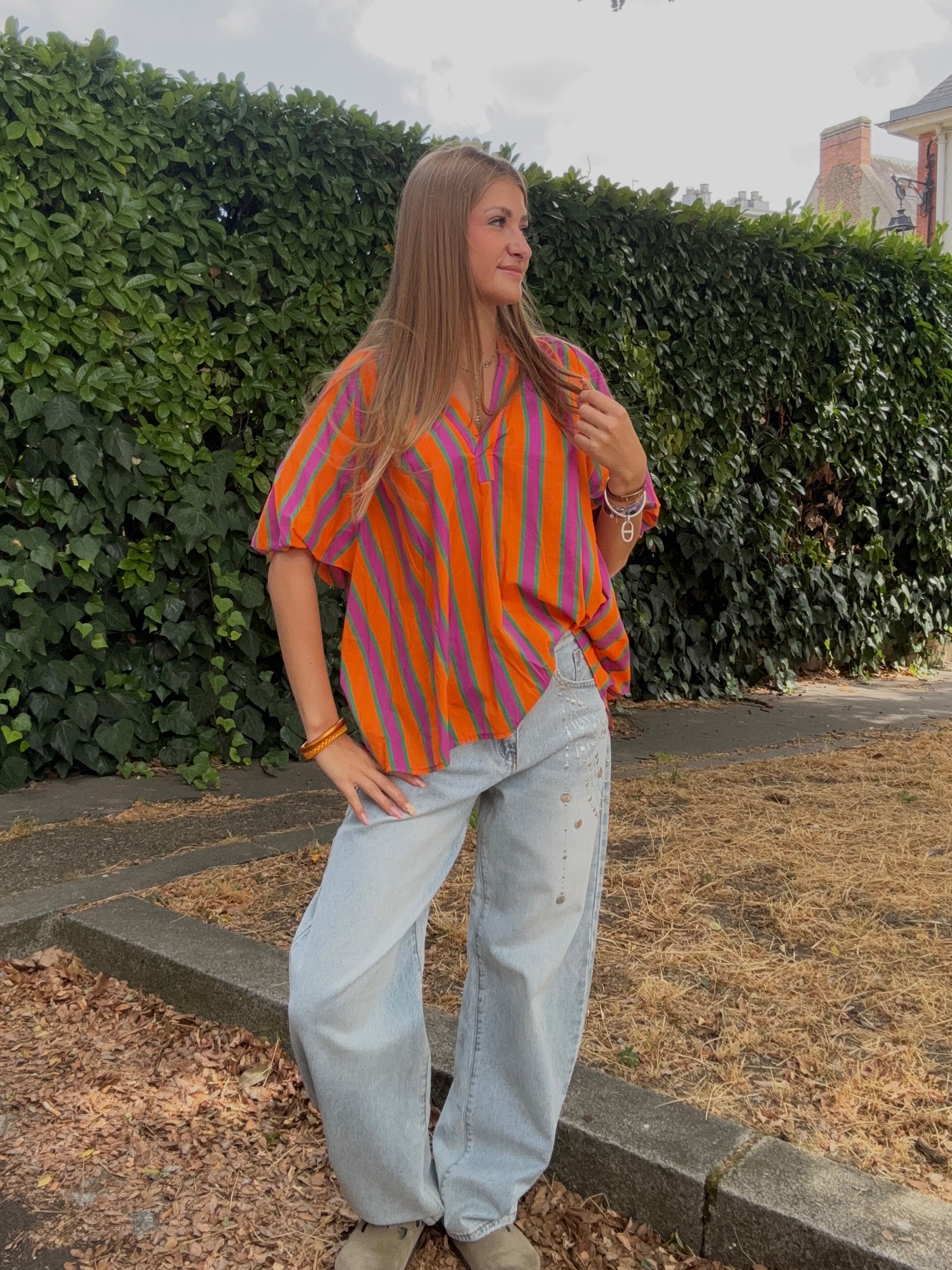 Top Rayé Orange Oversize