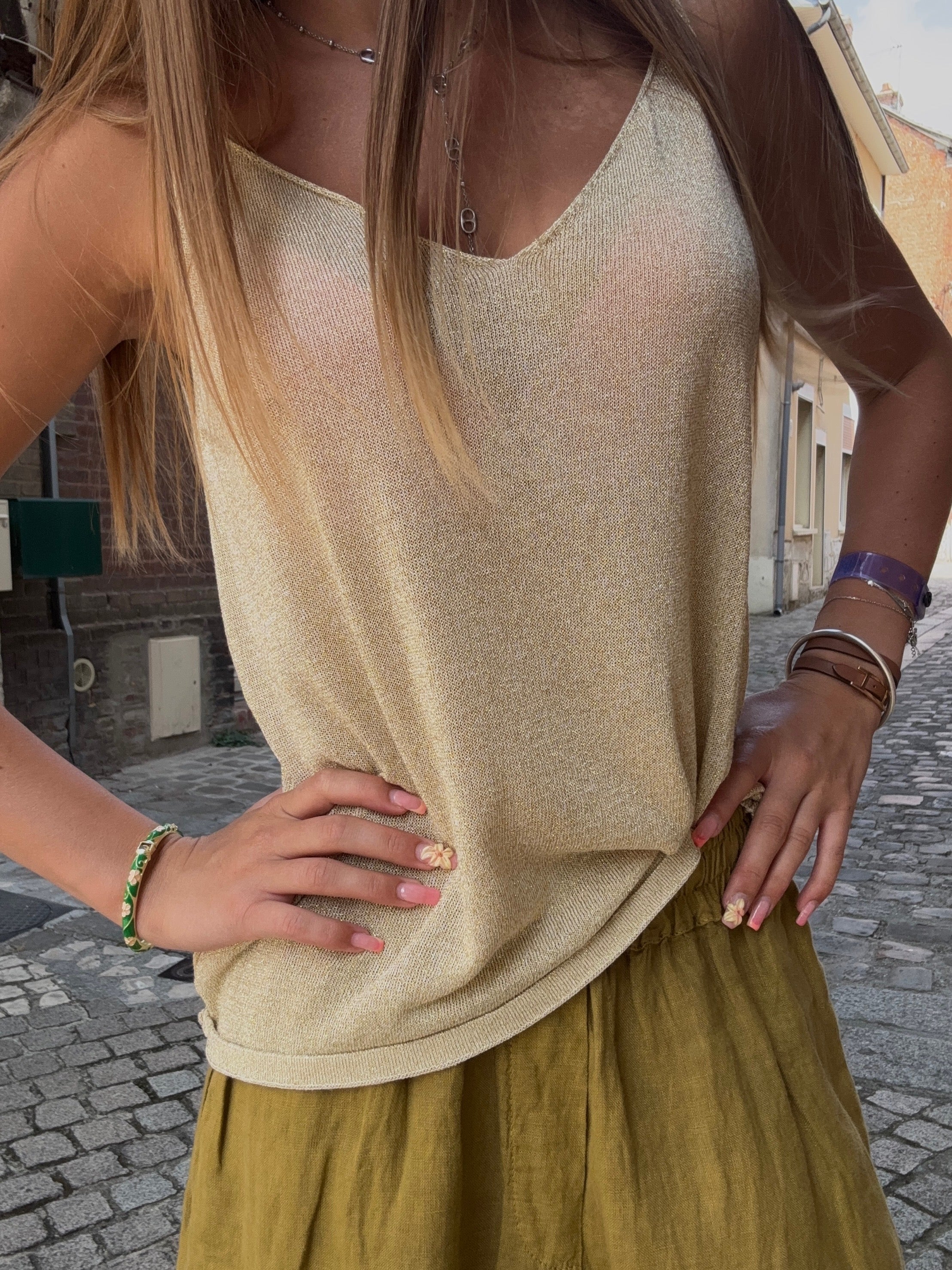 Top Doré À Bretelles