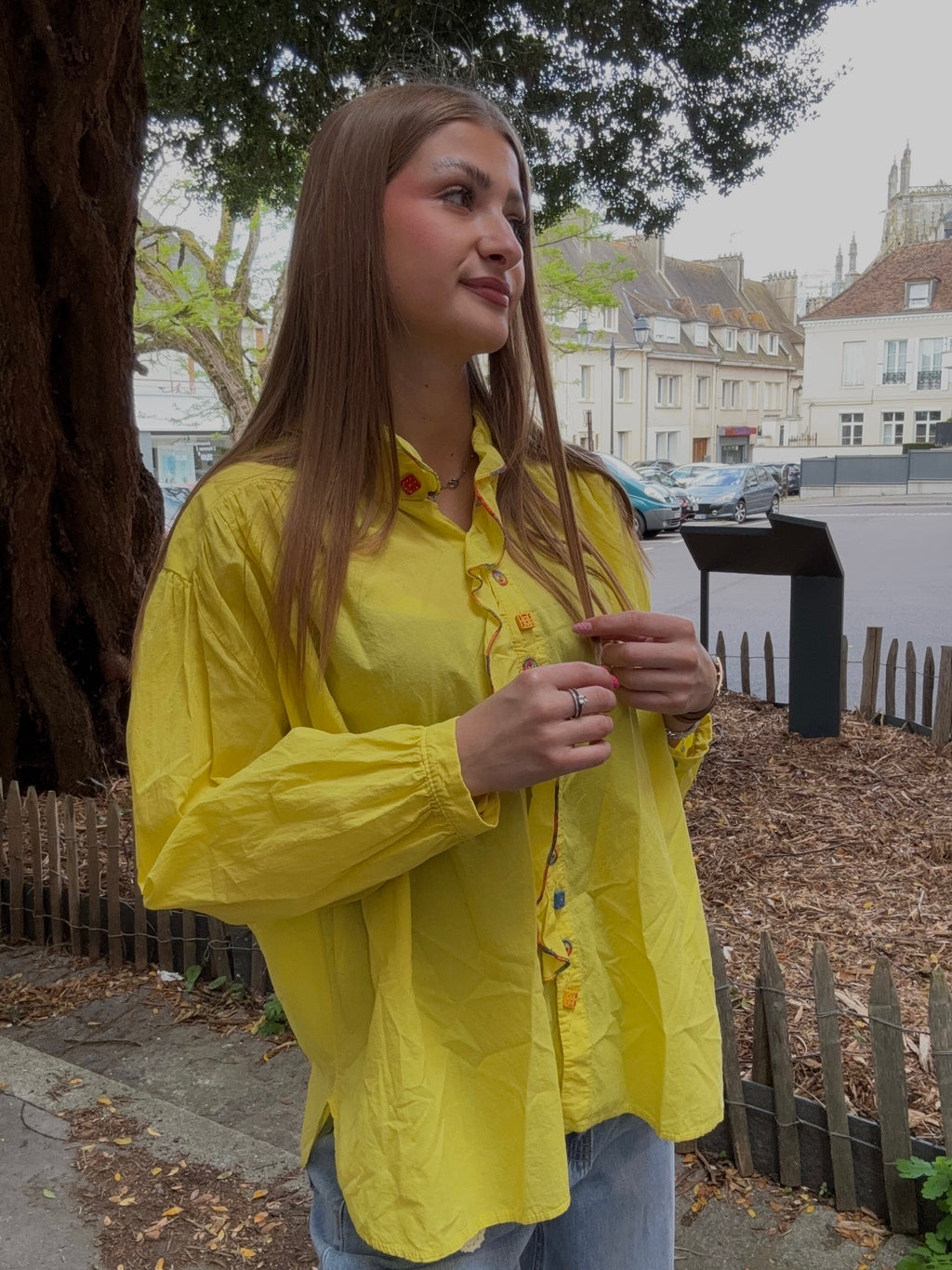Chemise Jaune Boutons Fantaisie