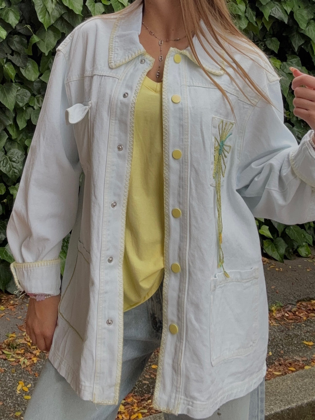Veste en Jean Oversize Broderies Jaunes