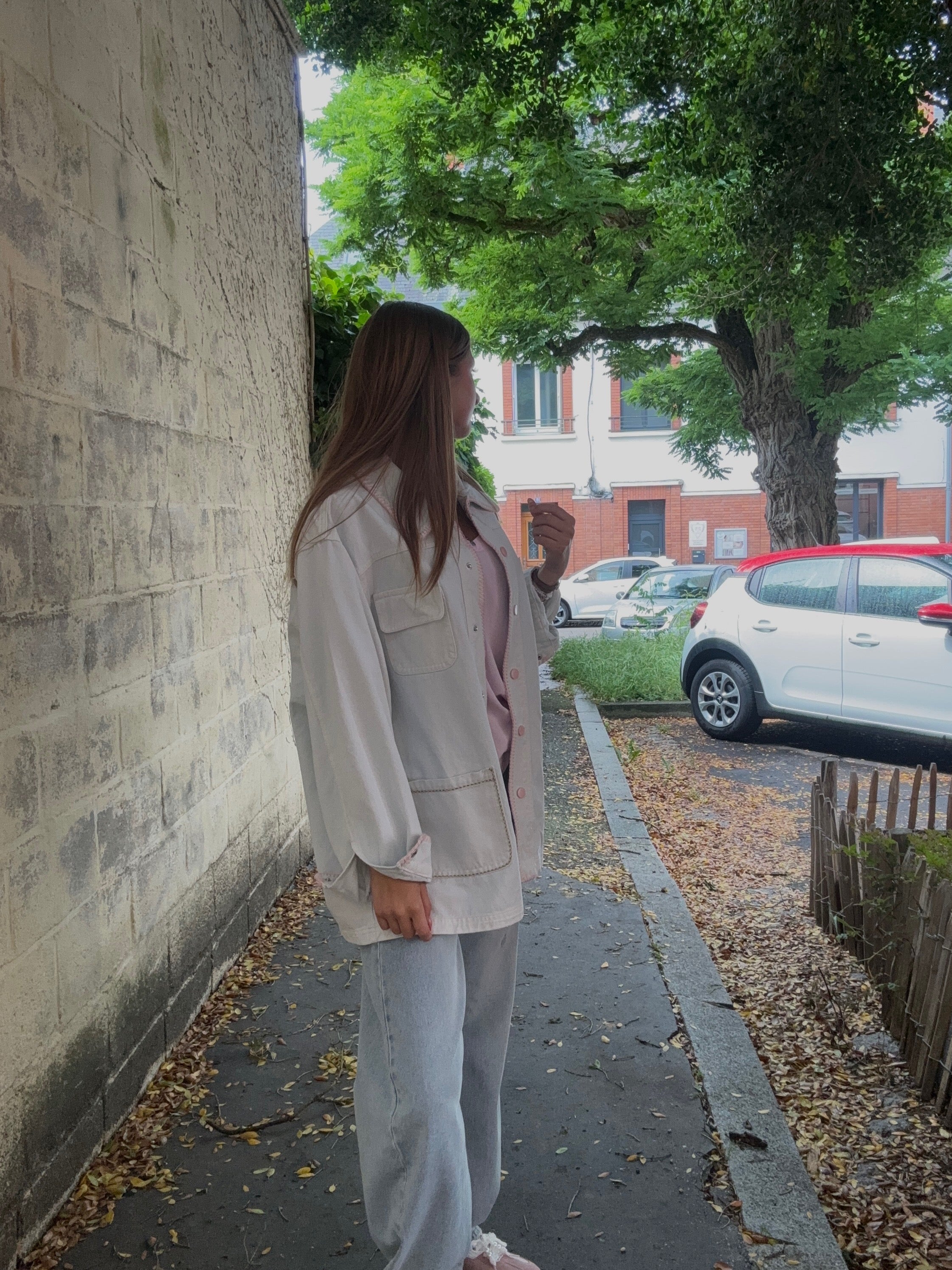 Veste en Jean Oversize Broderies Roses