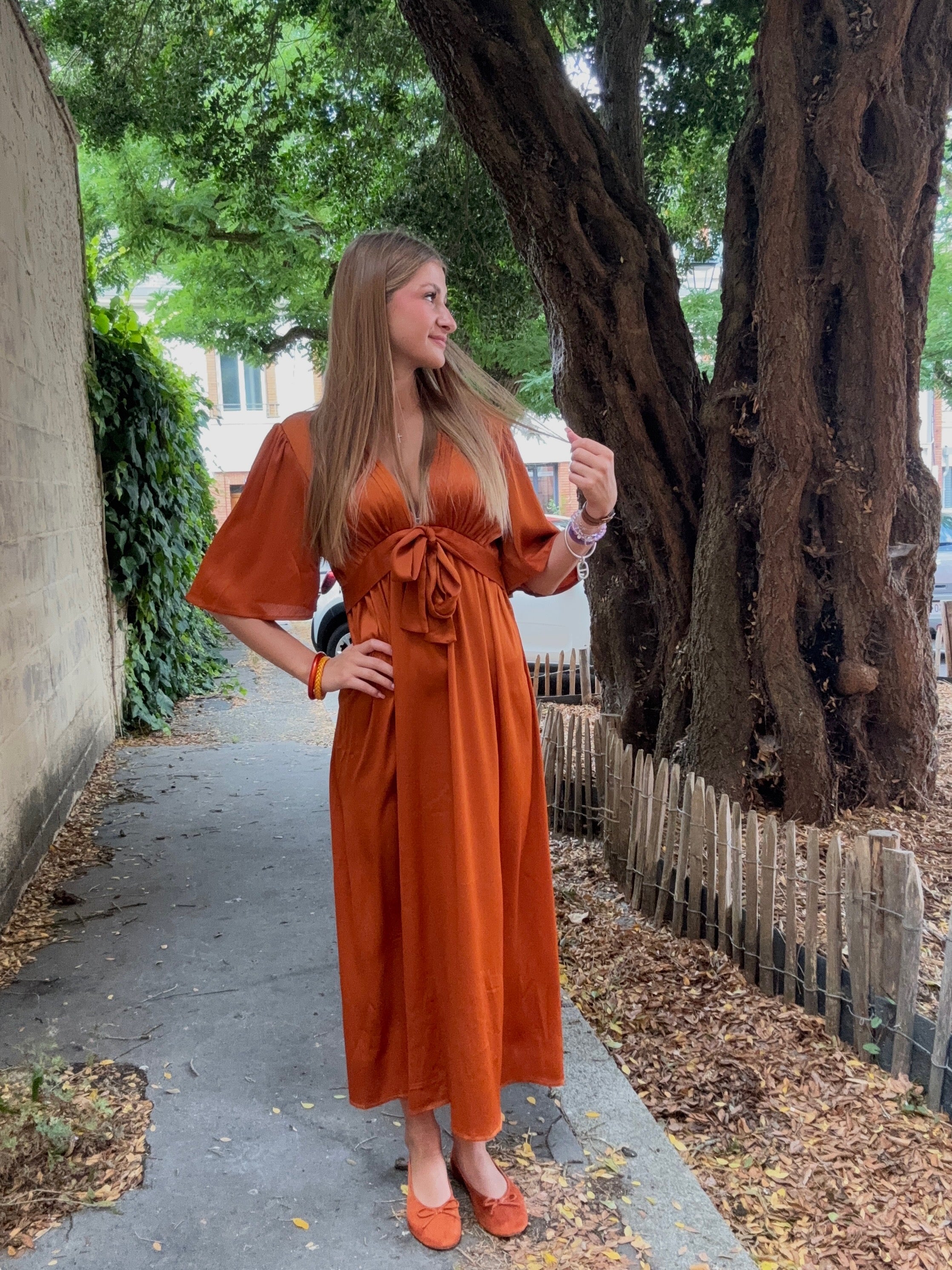 Robe longue à nouer terracotta