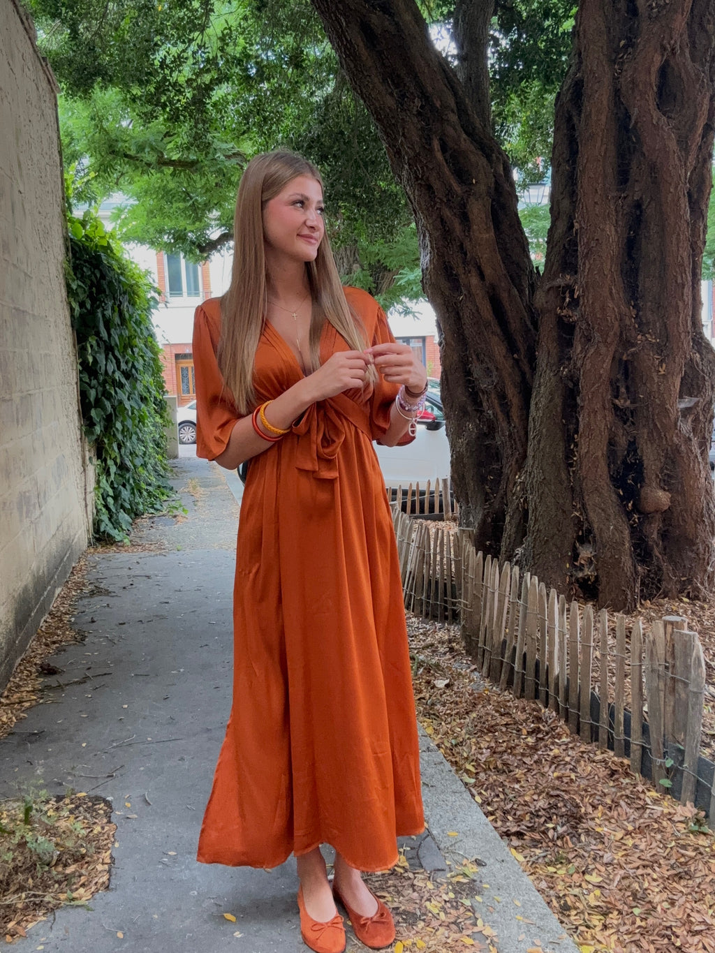 Robe longue à nouer terracotta