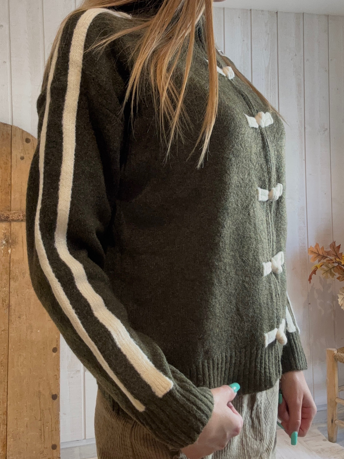 Gilet Tricot Kaki a bandes