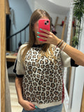 Top Maille Léopard Bandes Noires & Rouges
