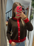 Gilet Marron & Rouge Boutons Nacre