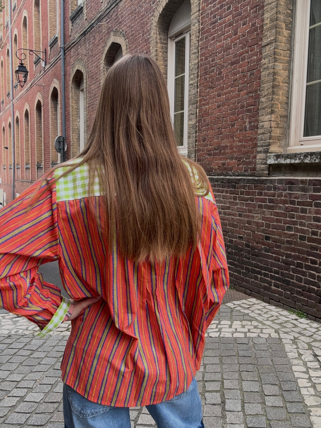 Blouse Rayée Multicolore Col Carreaux