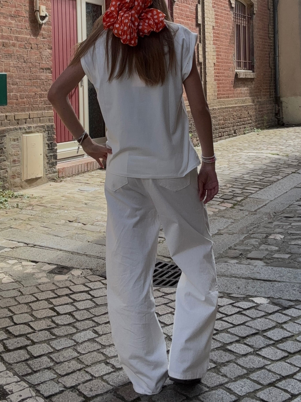 Pantalon Large Blanc Broderie Florale