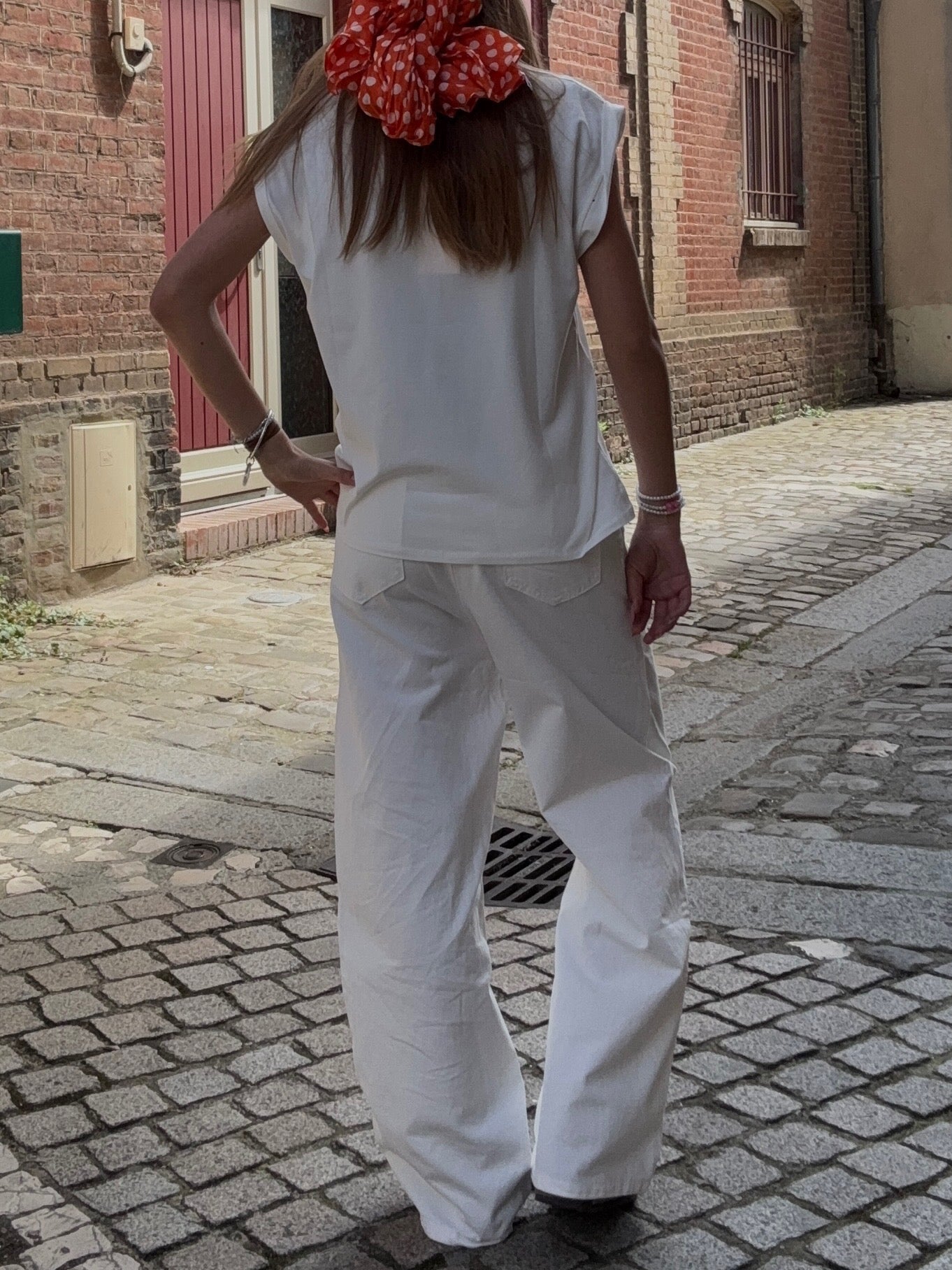Pantalon Large Blanc Broderie Florale
