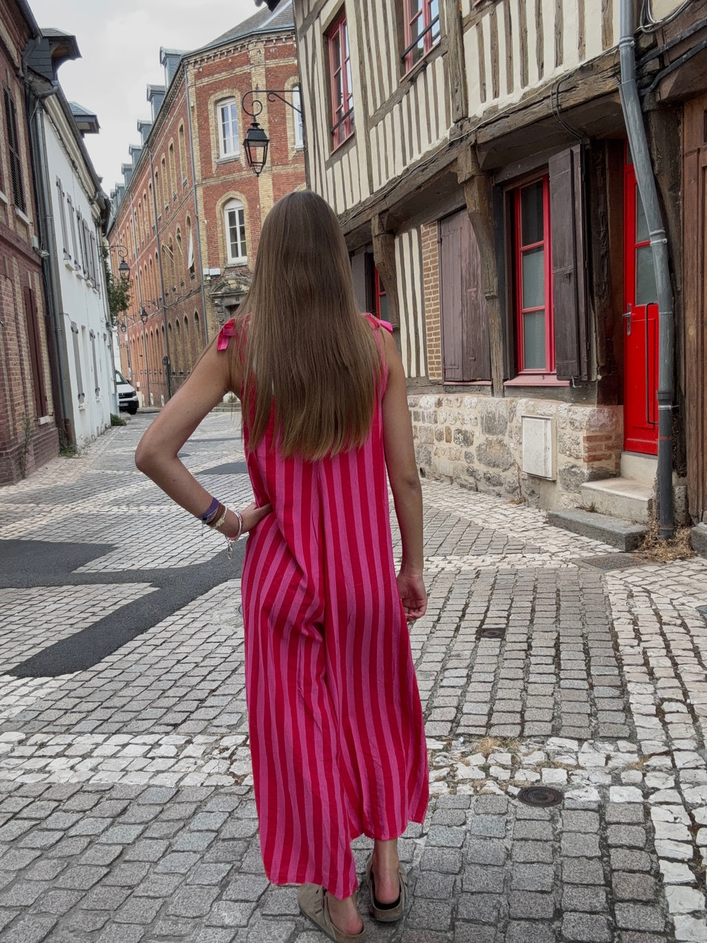 Combinaison Rayée Rose Rouge & Fuchsia