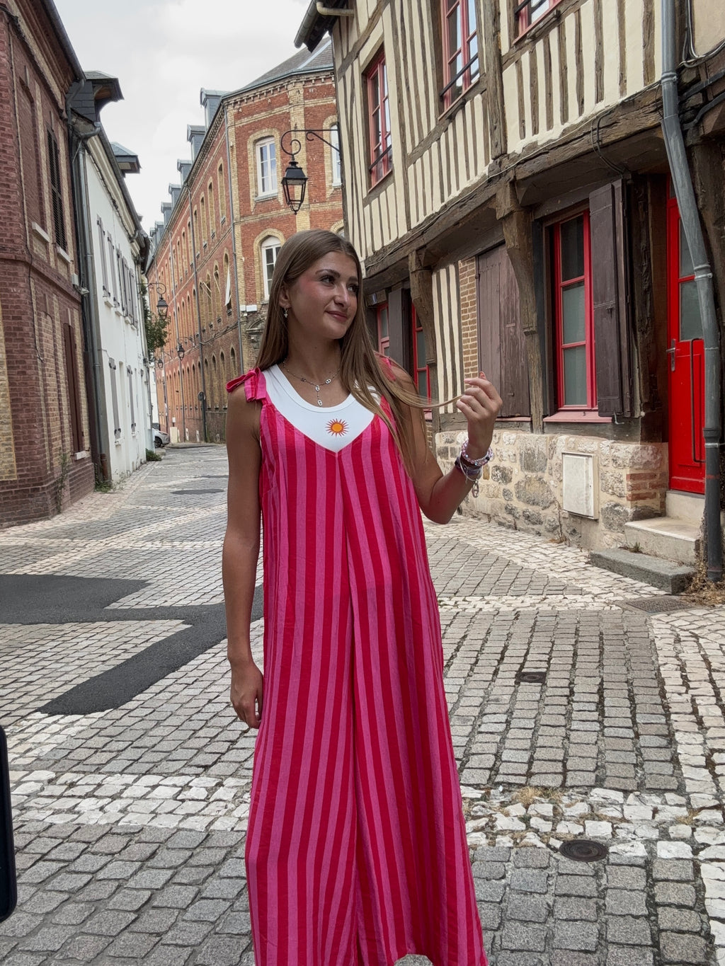 Combinaison Rayée Rose Rouge & Fuchsia