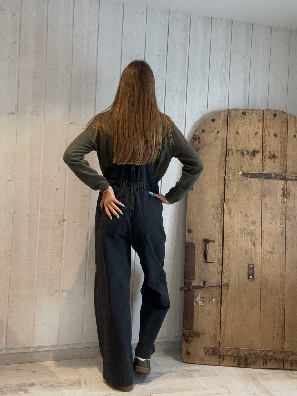 Combinaison salopette en jean gris anthracite