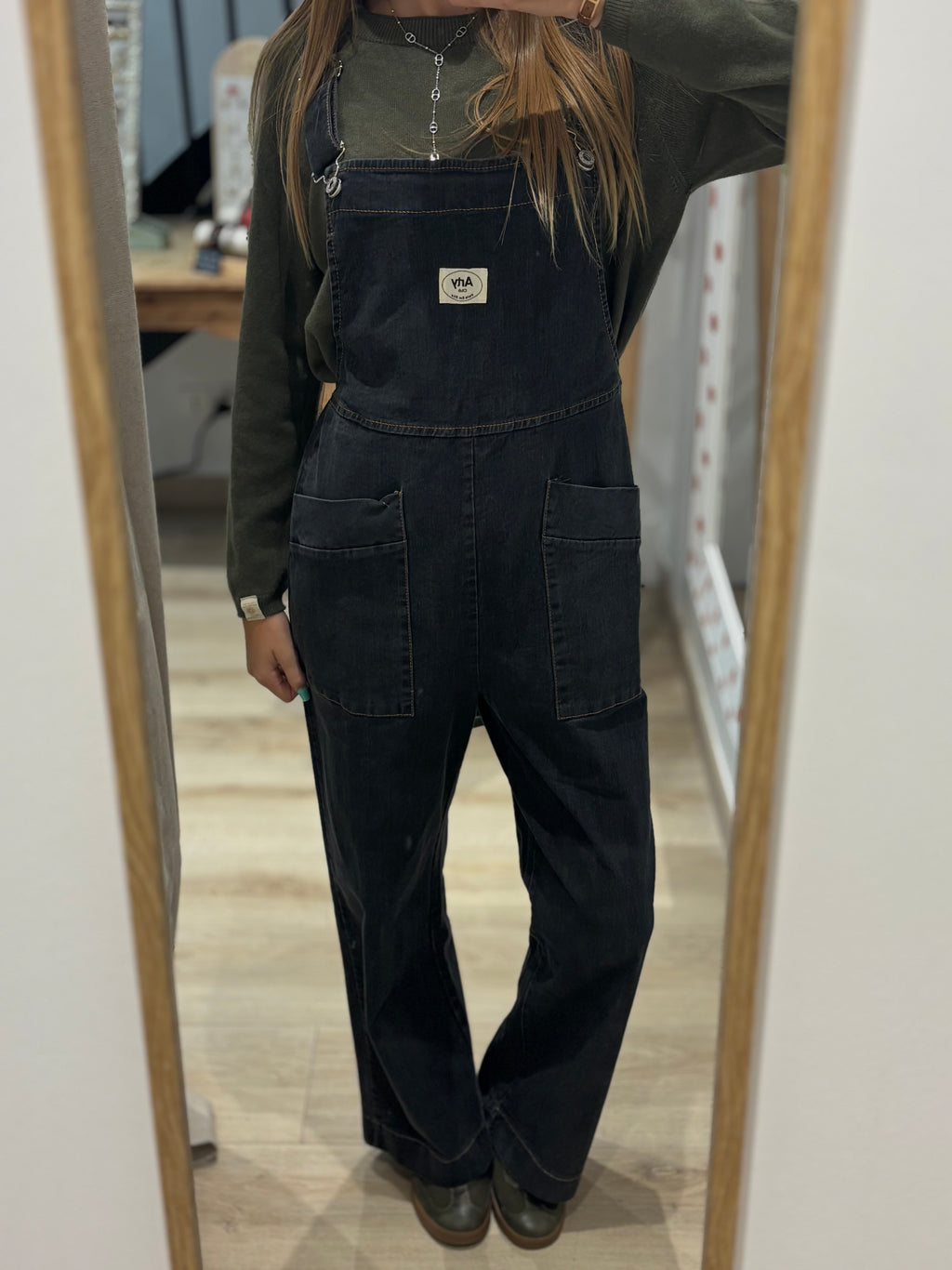 Combinaison salopette en jean gris anthracite