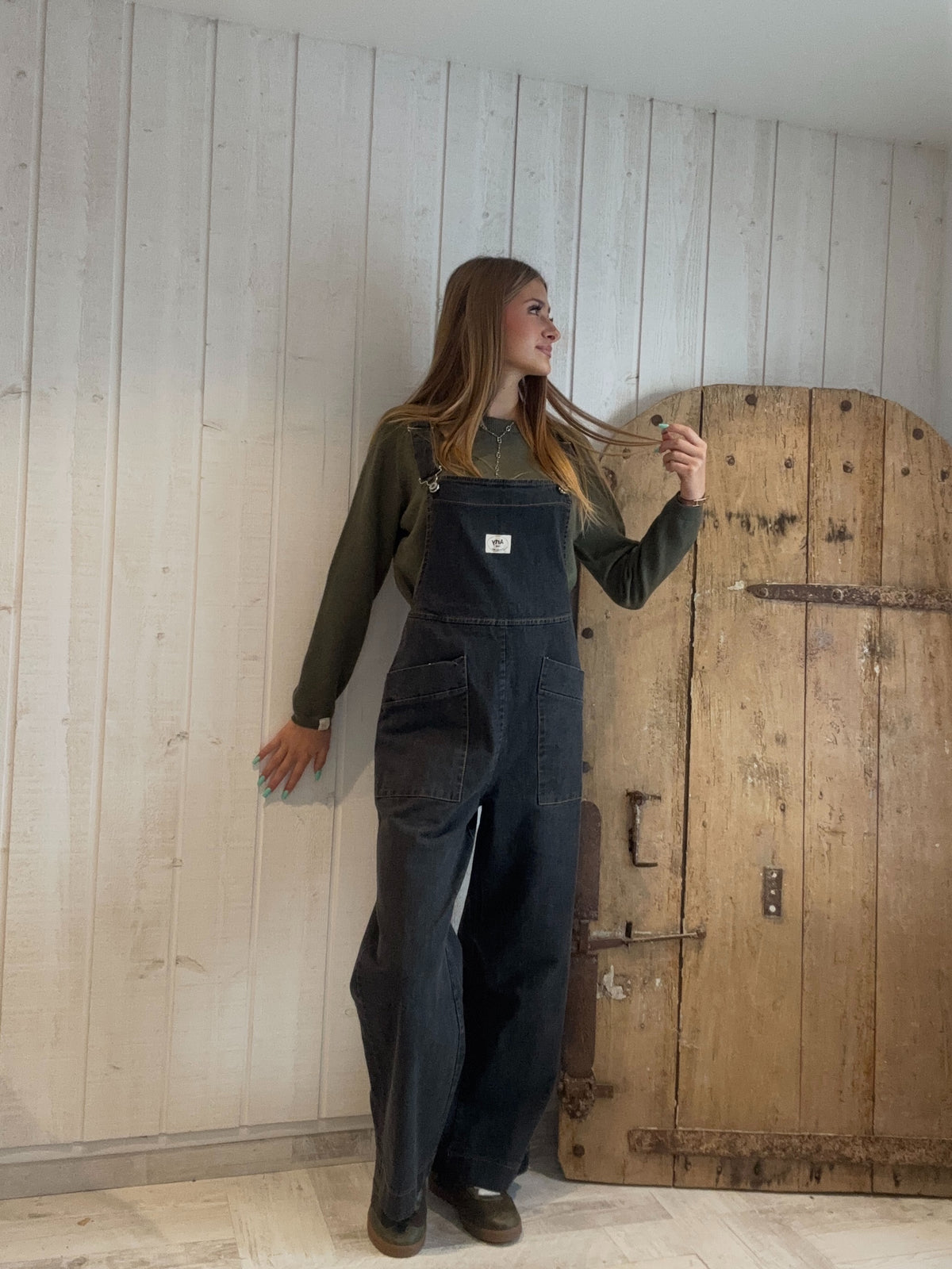 Combinaison salopette en jean gris anthracite