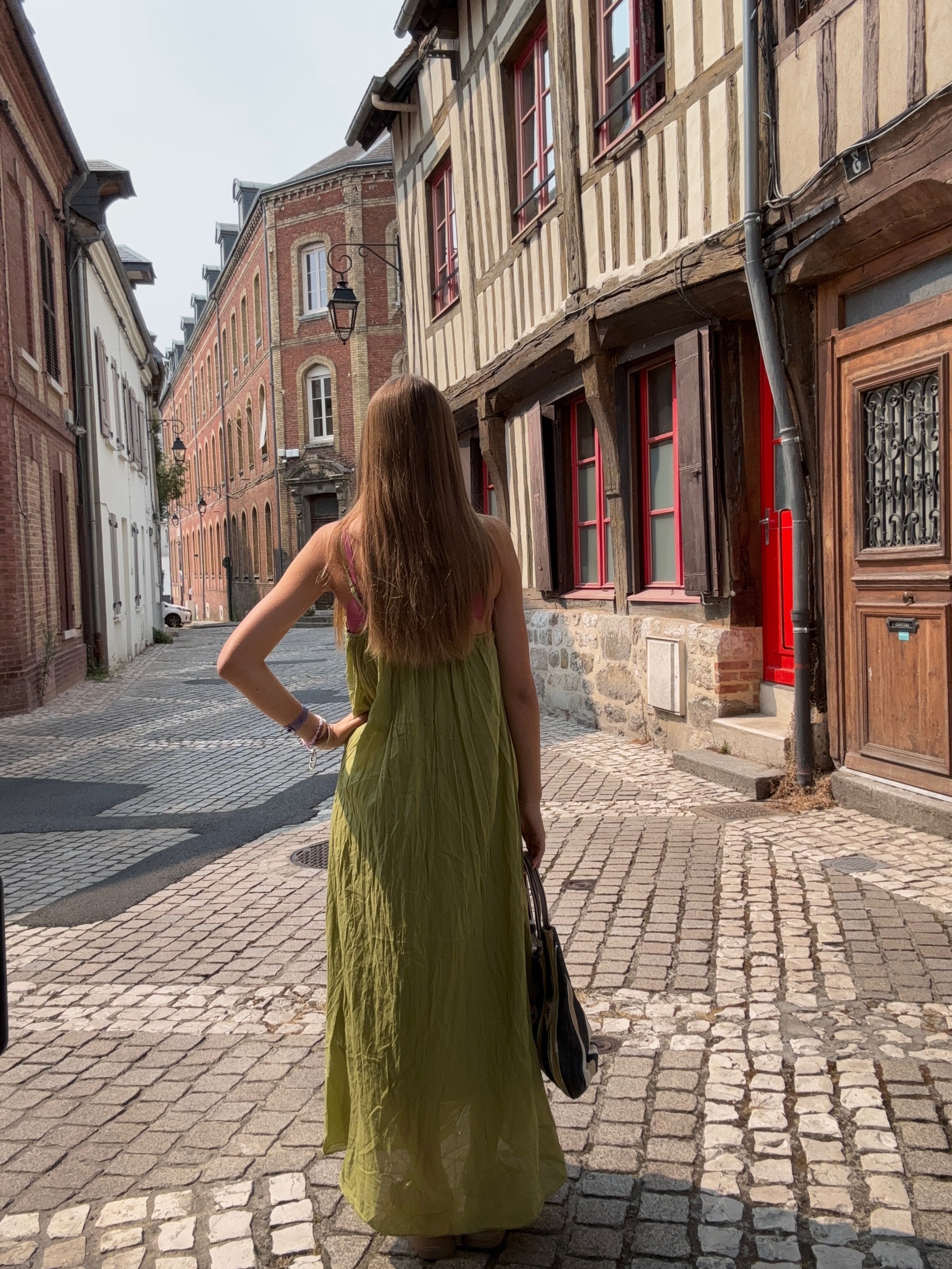 Robe Longue Verte Olive à Bretelles