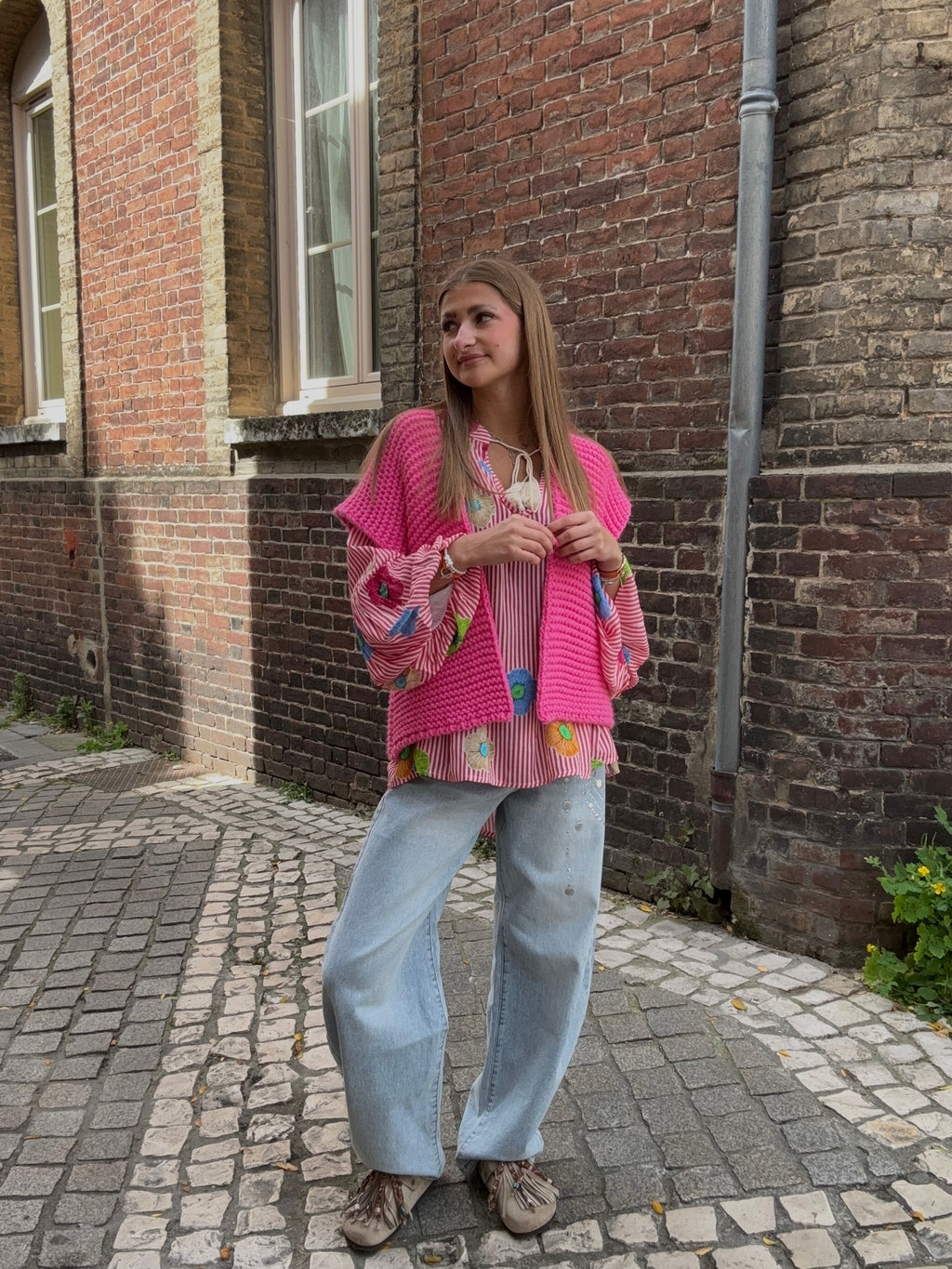 Blouse Rayures Fleurs Brodées