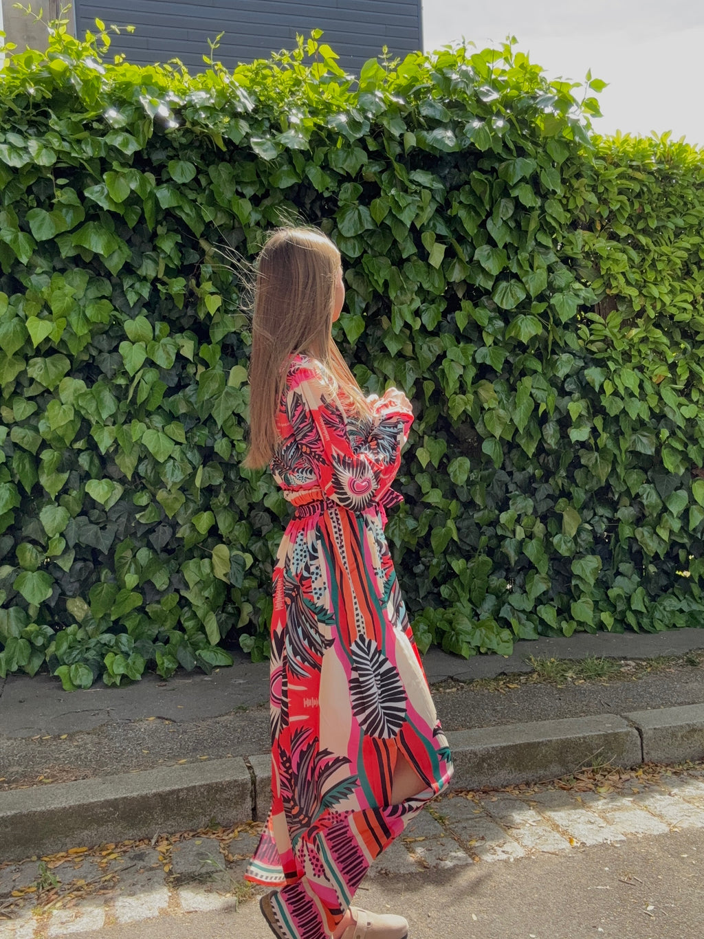 Robe Longue Imprimé Tropical Corail