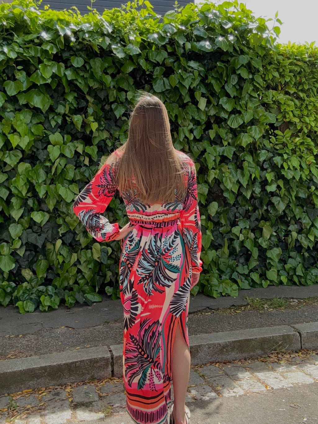 Robe Longue Imprimé Tropical Corail