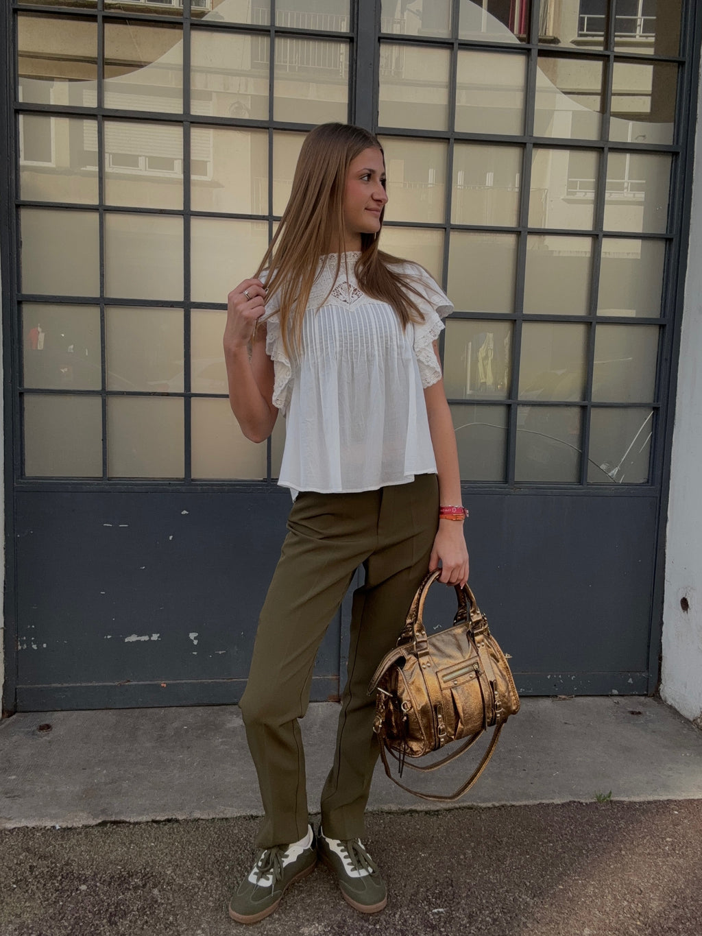 Blouse Plissée à Manches Volantées