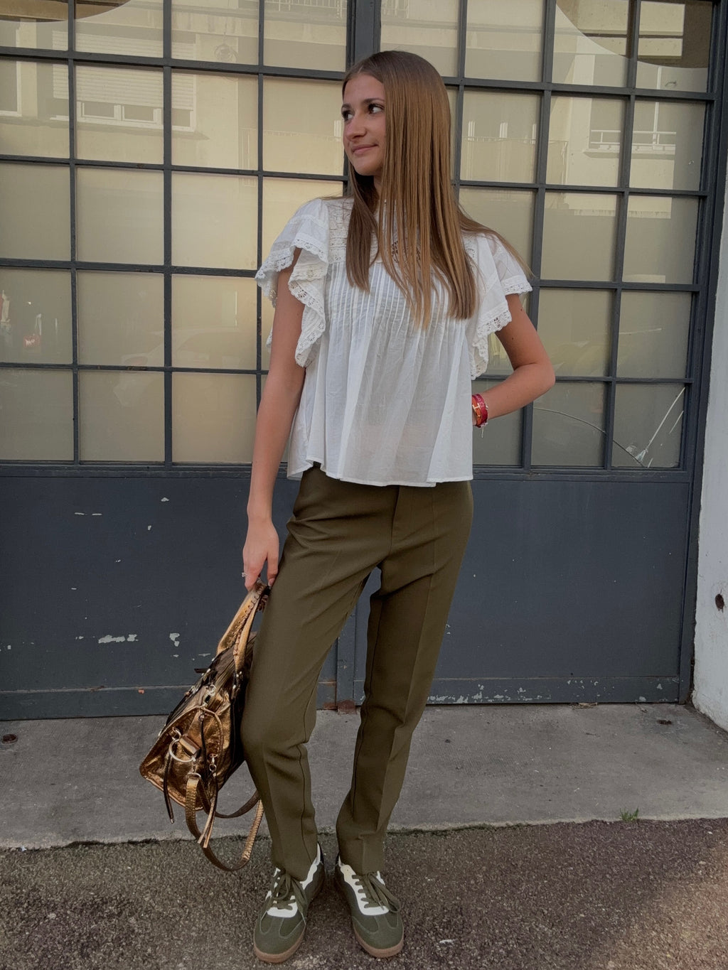 Blouse Plissée à Manches Volantées