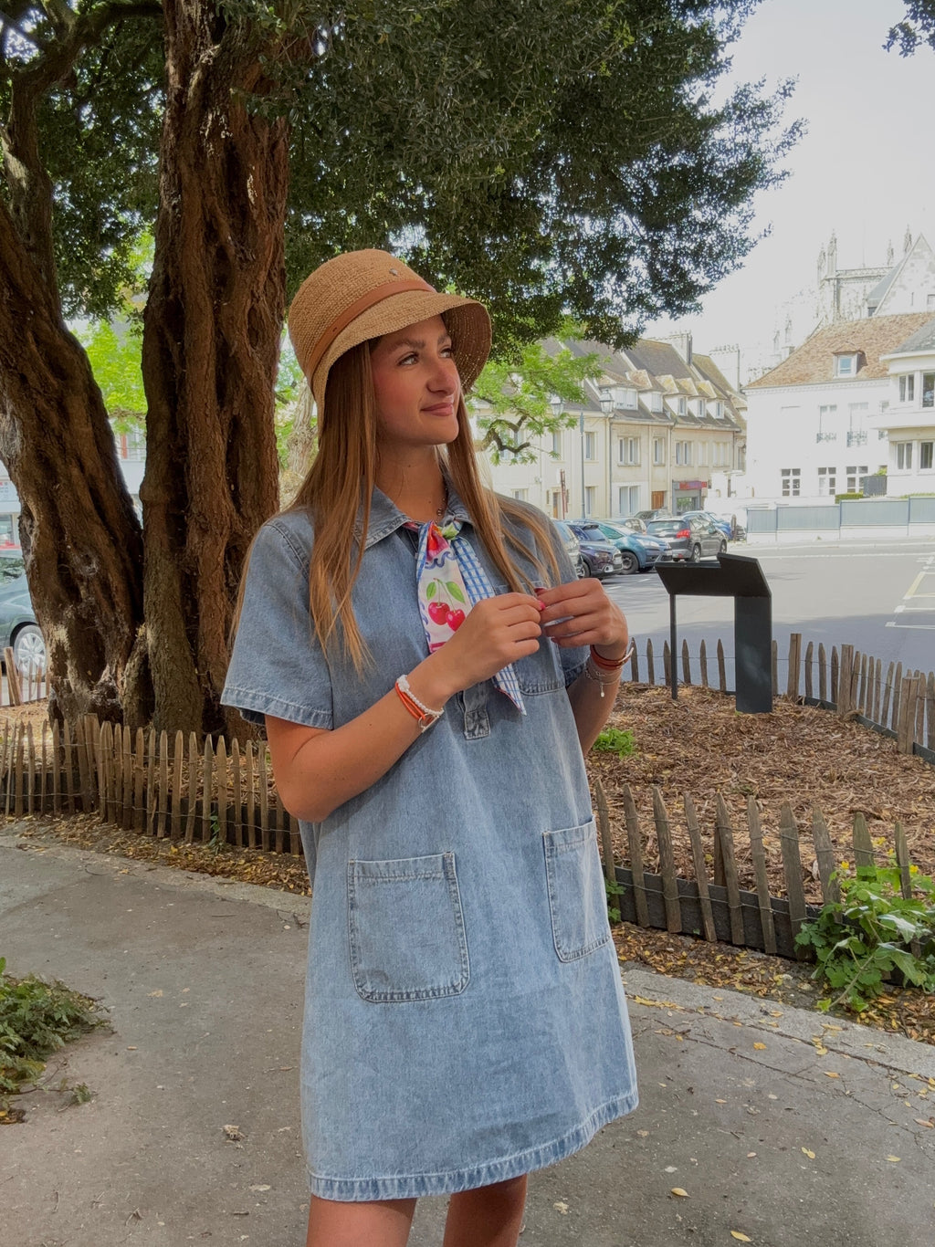 Robe Denim Poches Plaquées