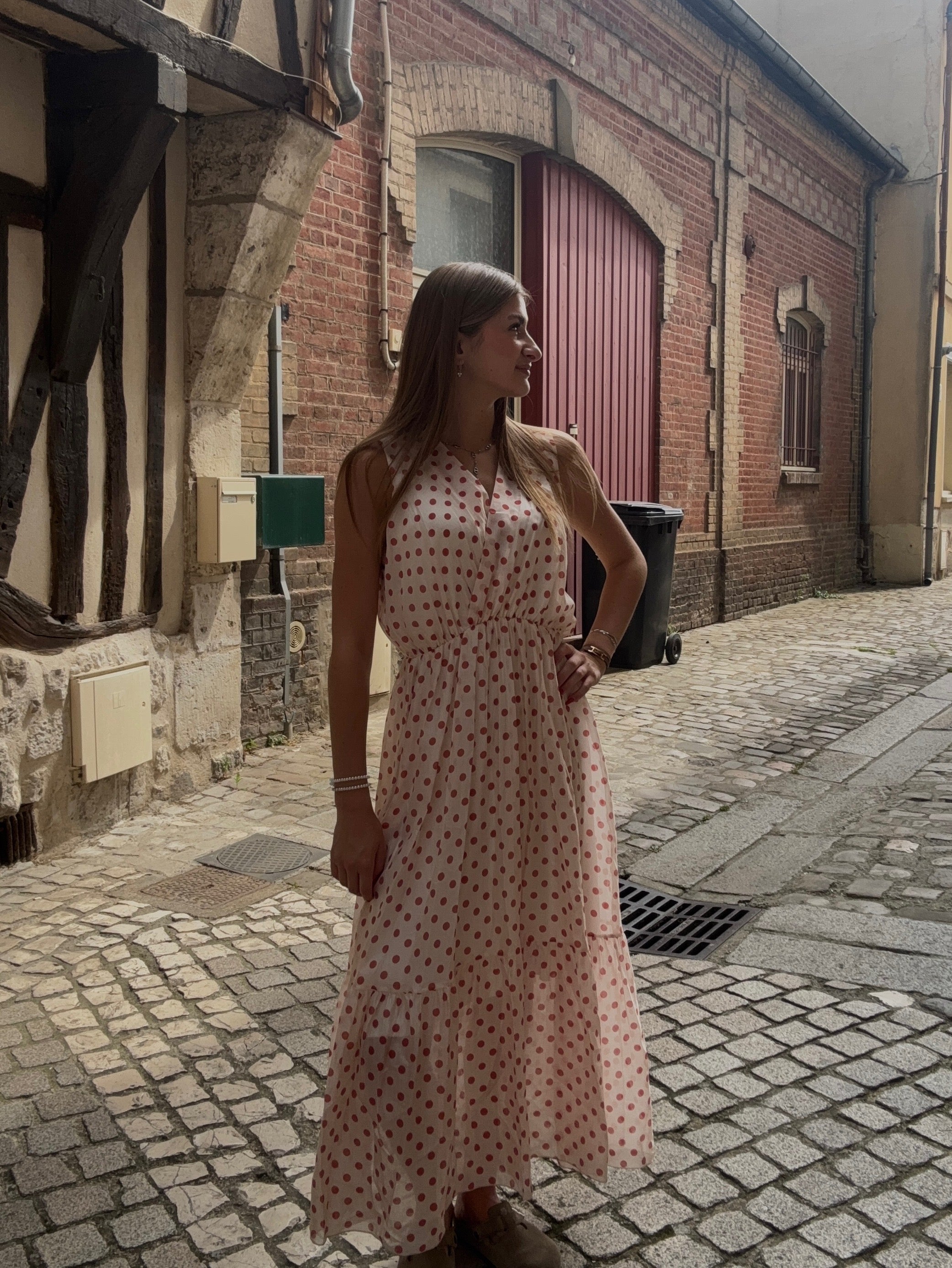 Robe Midi Rouge à Pois