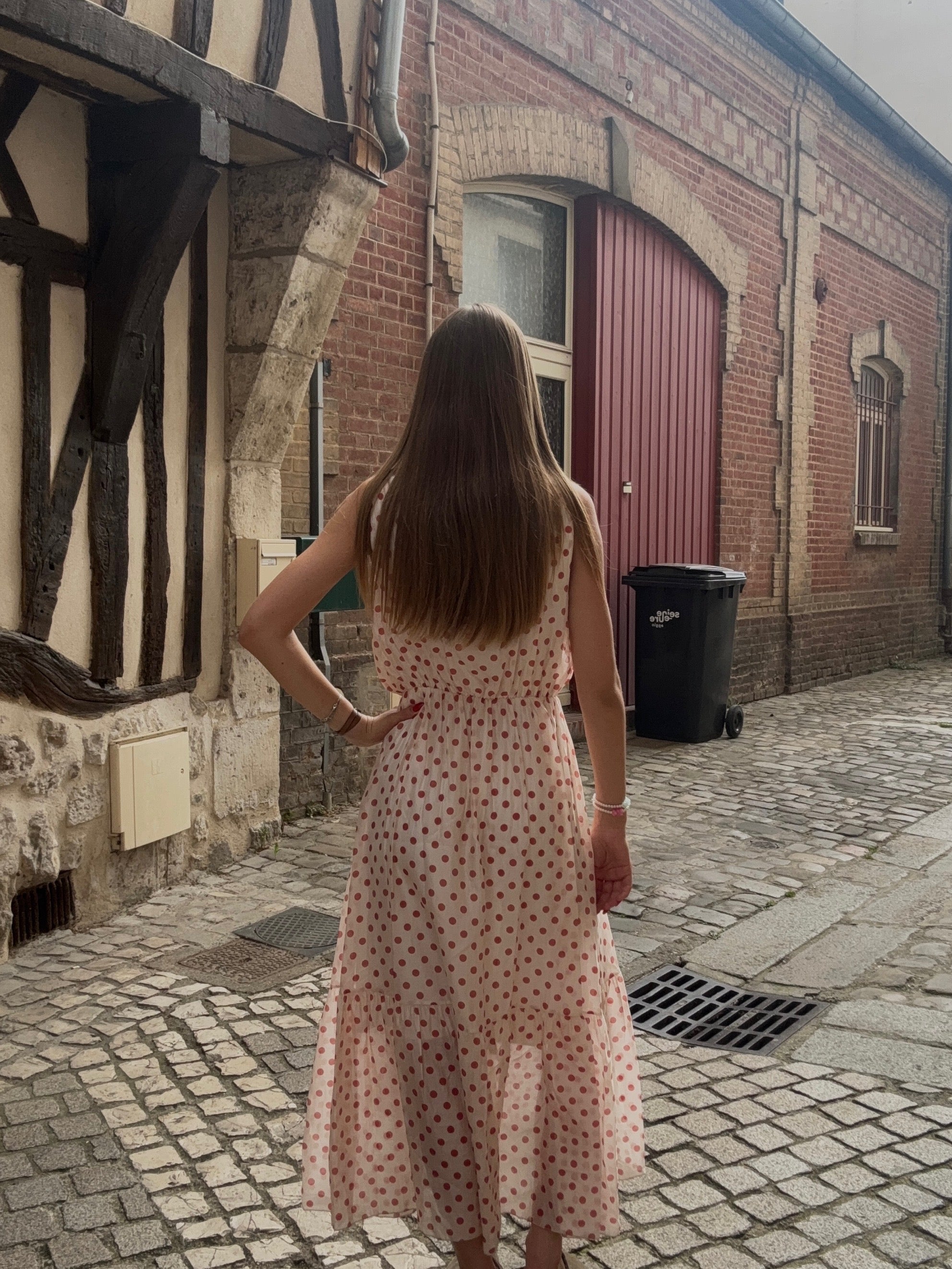 Robe Midi Rouge à Pois