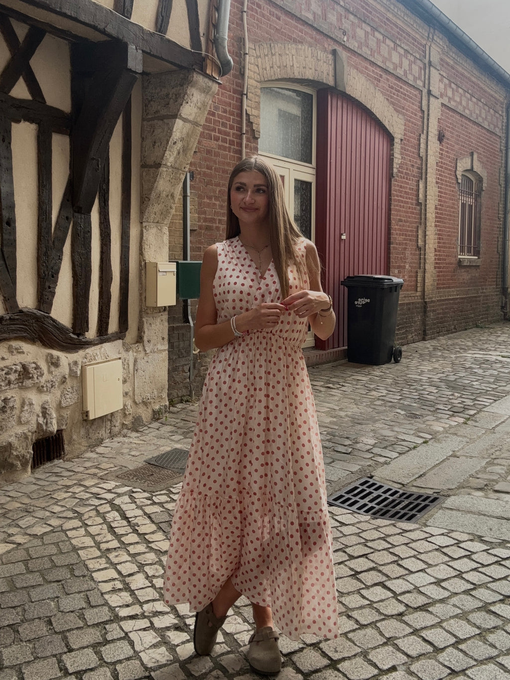 Robe Midi Rouge à Pois
