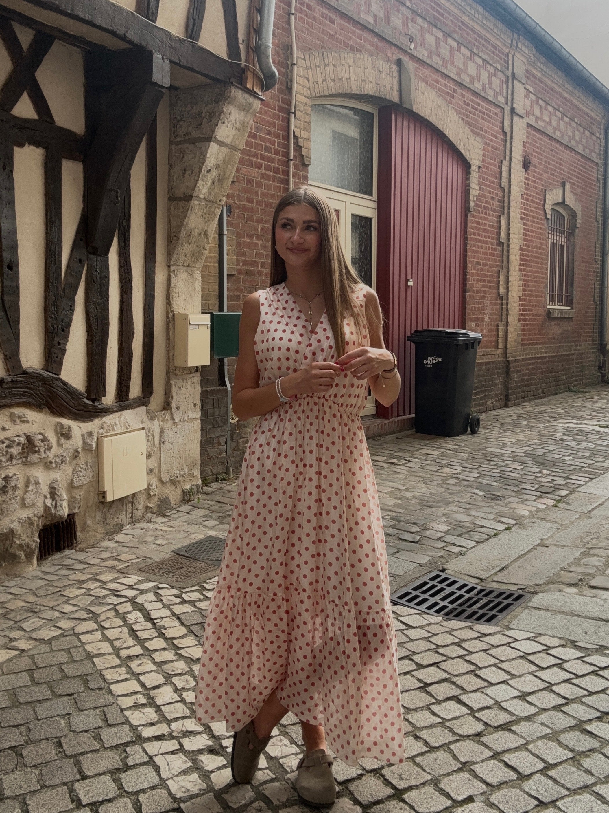 Robe Midi Rouge à Pois