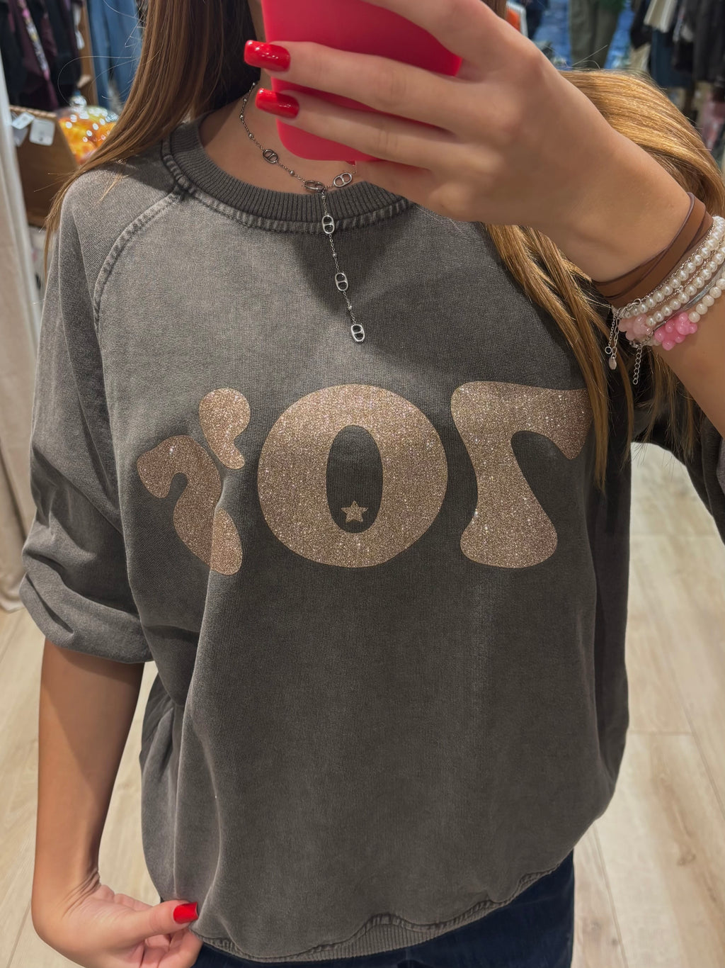 Sweat gris à imprimé doré 70’s