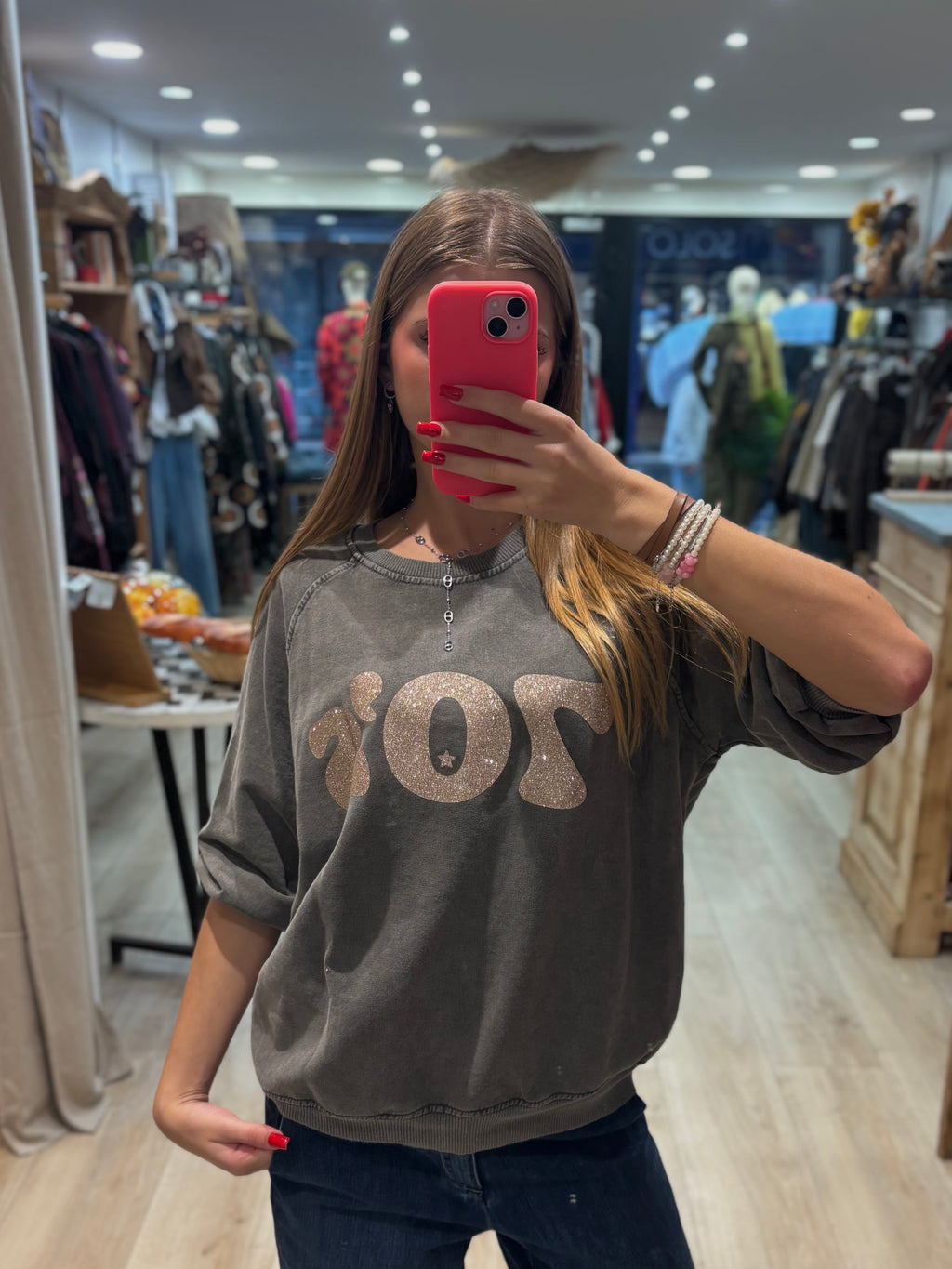 Sweat gris à imprimé doré 70’s