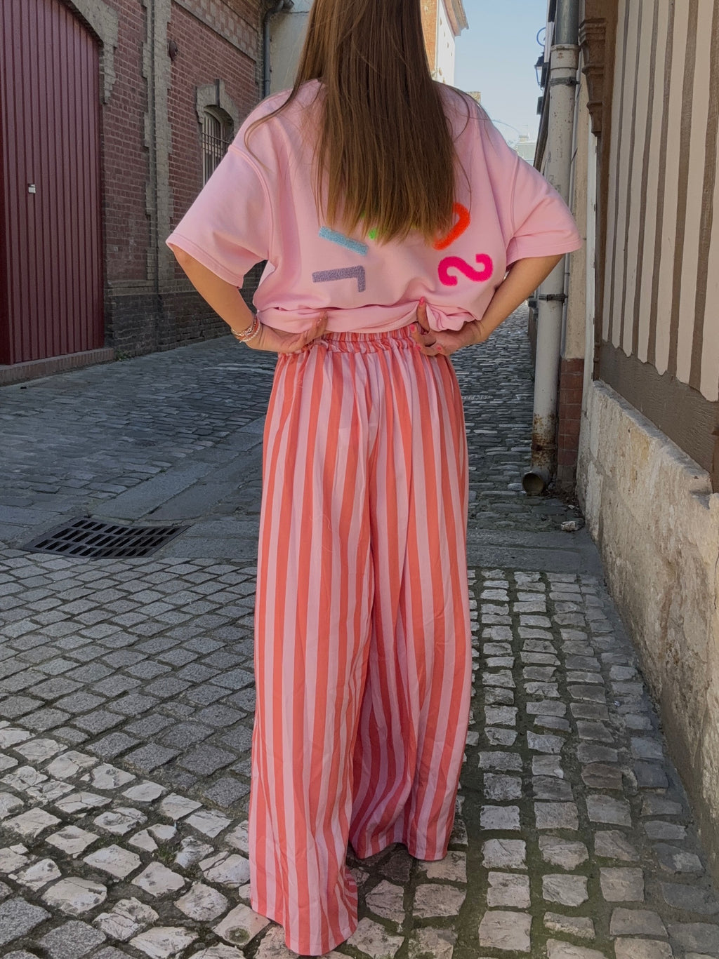 Pantalon Large Rayé Rose & Orange
