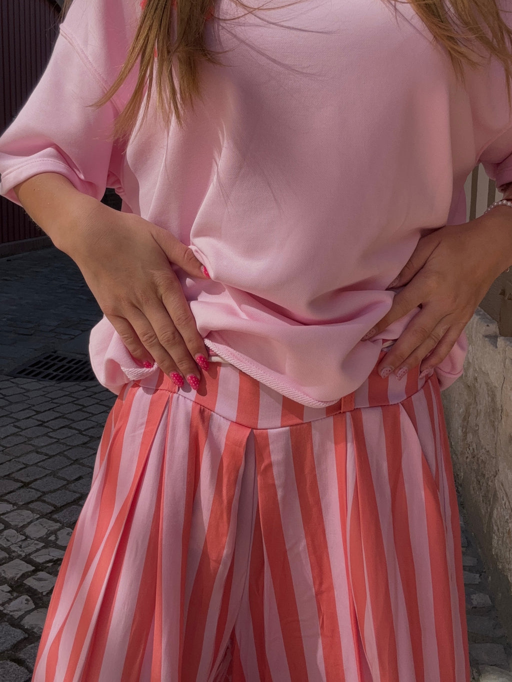Pantalon Large Rayé Rose & Orange
