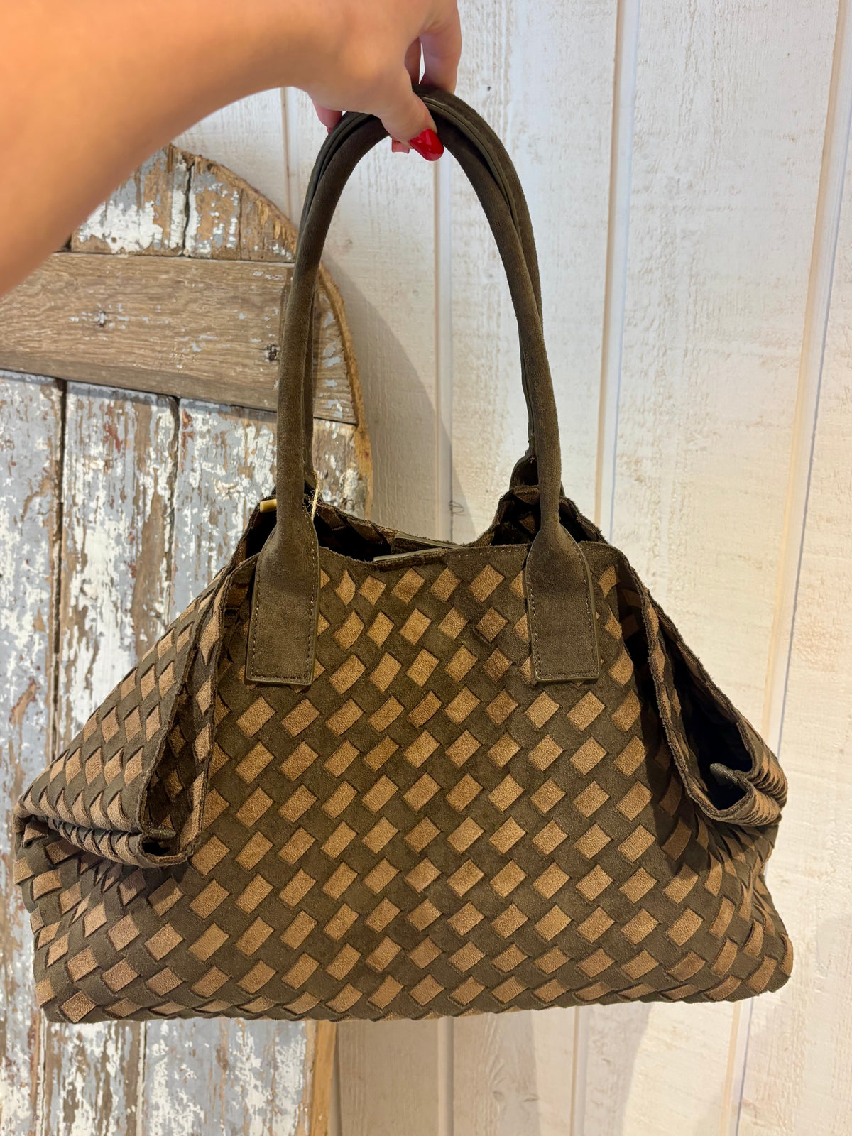Sac cabas tressé kaki et beige